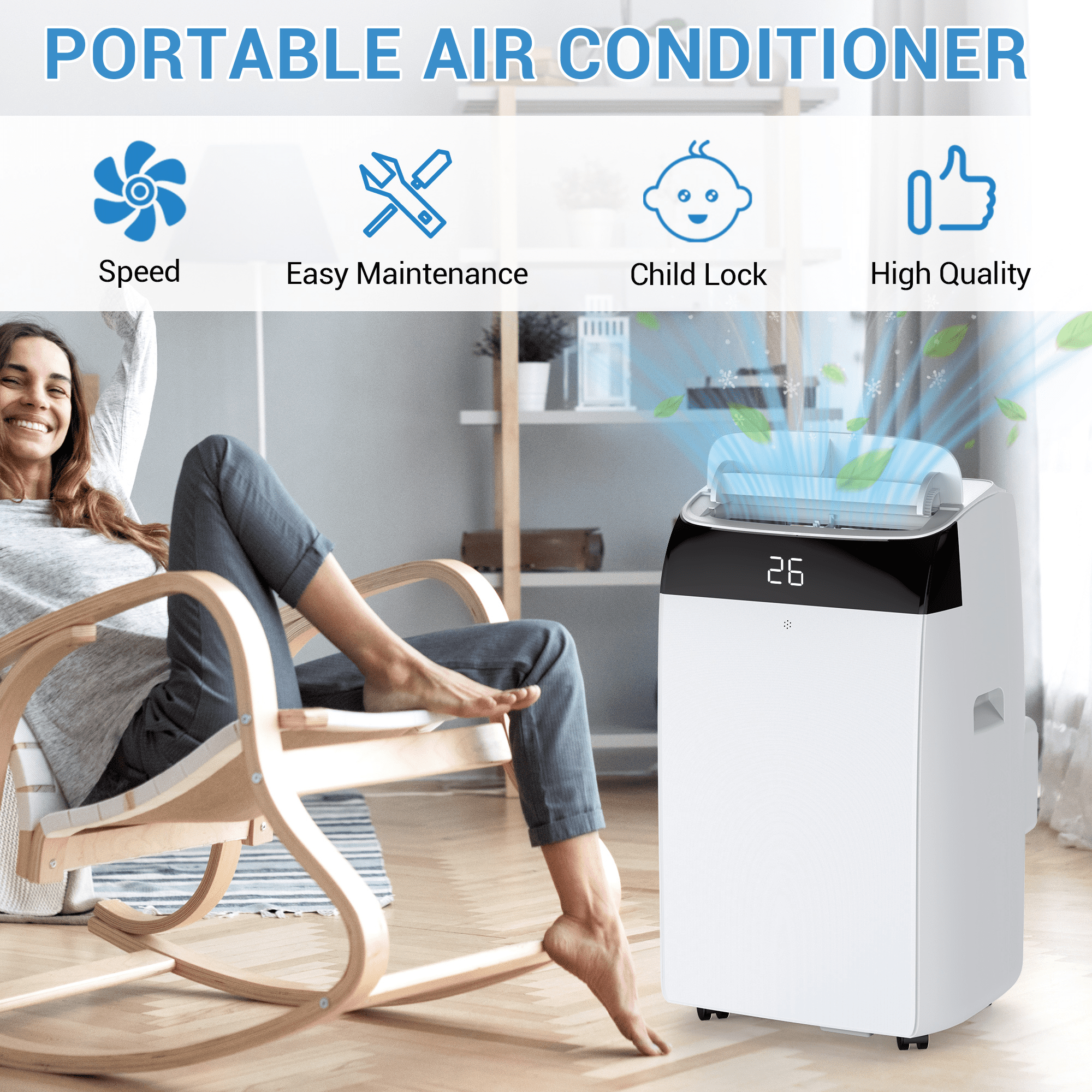 GOGRANT 12000 BTU Portable Air Conditioner, 3-in-1 Cooling Dehumidifier and Fan for Rooms up to 550 sq ft (White) o96uh