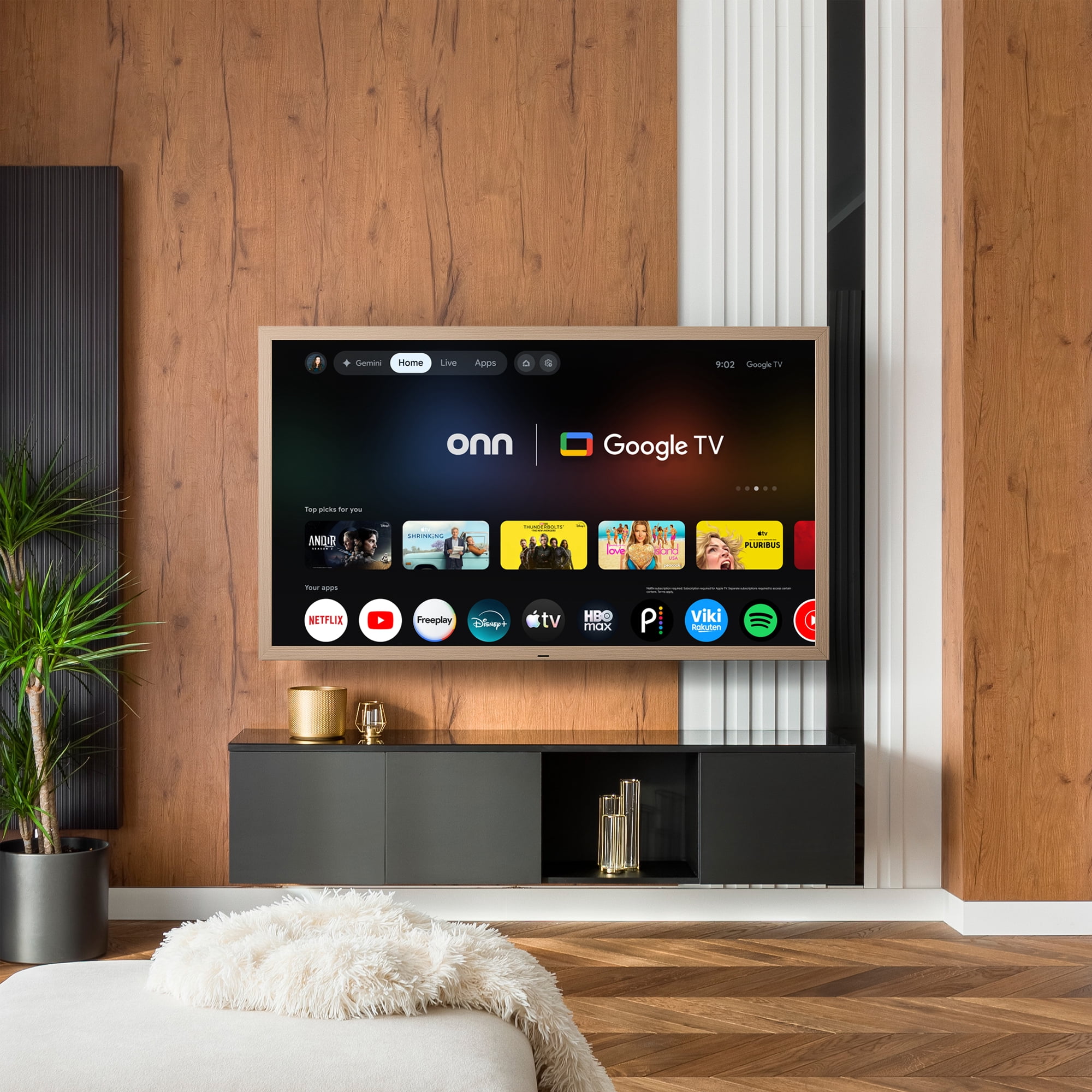 onn 65 in The Fresco Art Gallery 4K UHD Google TV with Gemini (Golden Brown, 65 in) oqgg7