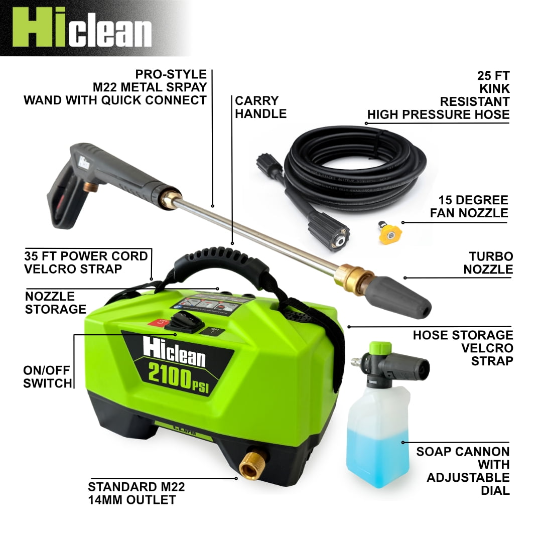 Hiclean Electric Pressure Washer, 2100 PSI Compact Power Washer for Car Detailing and Outdoor Cleaning (25 ft Hose) 27wpc