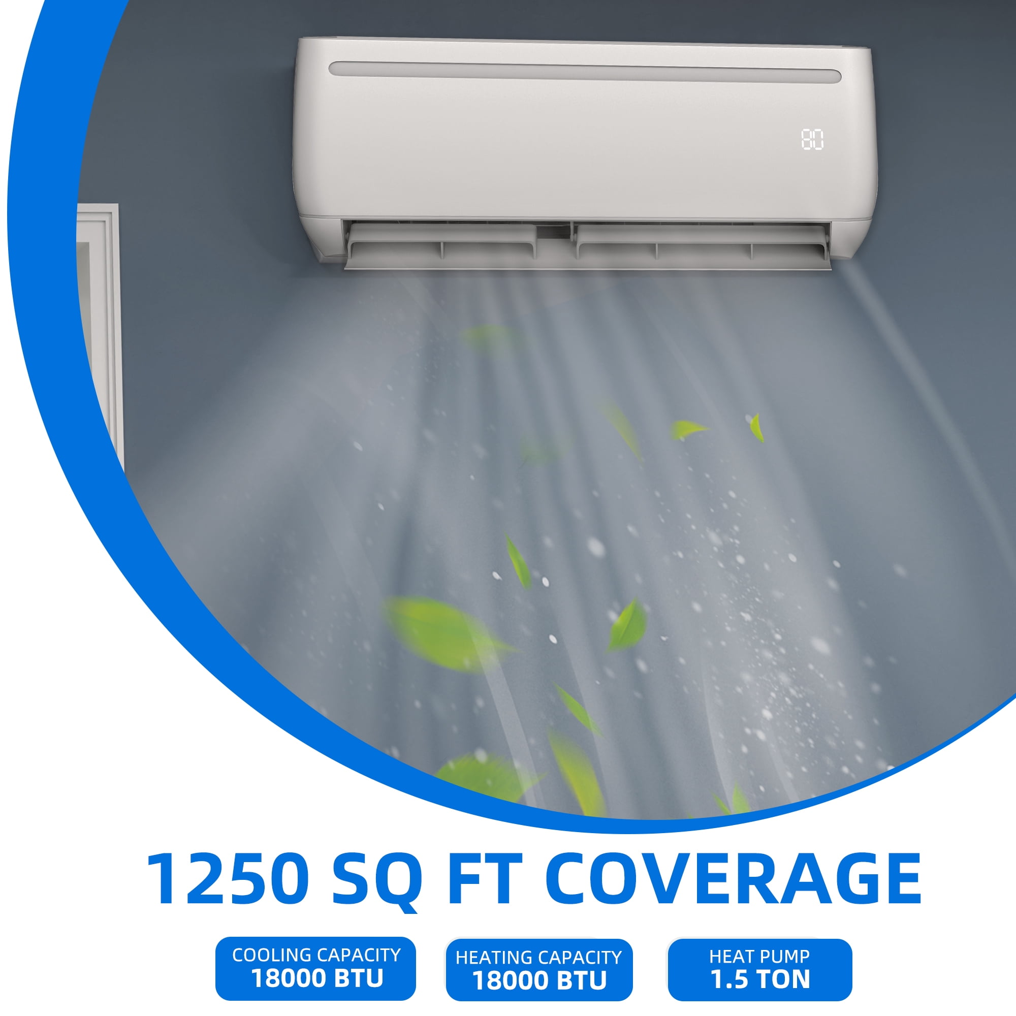 DEXTRUS Mini Split Air Conditioner and Heater (18000 BTU, 1250 sq ft, White) 8sxer