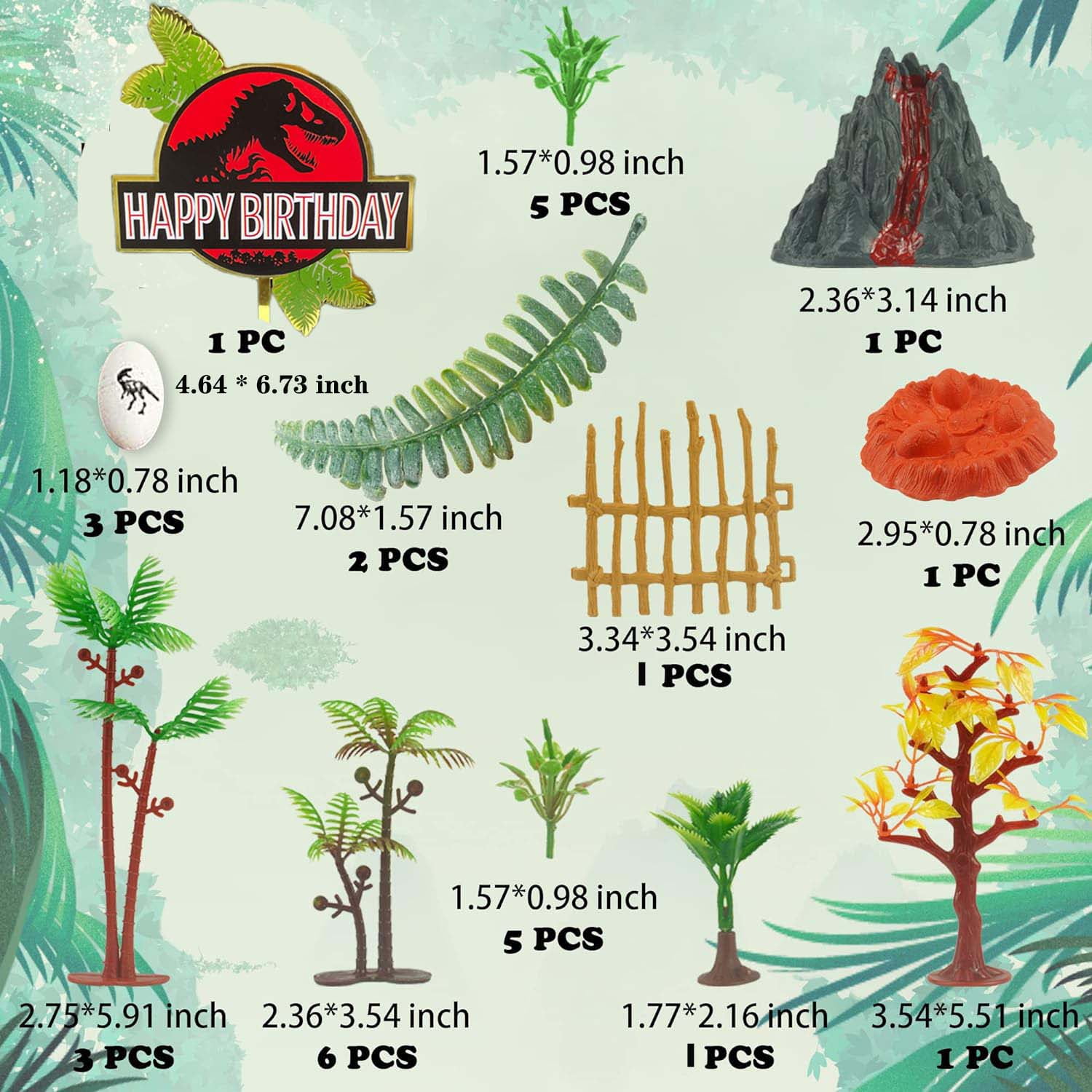 Qoadwem Dinosaur Toy Figures and Model Trees Set for Cake Toppers and Party Decorations (41 Piece Set) fbaai