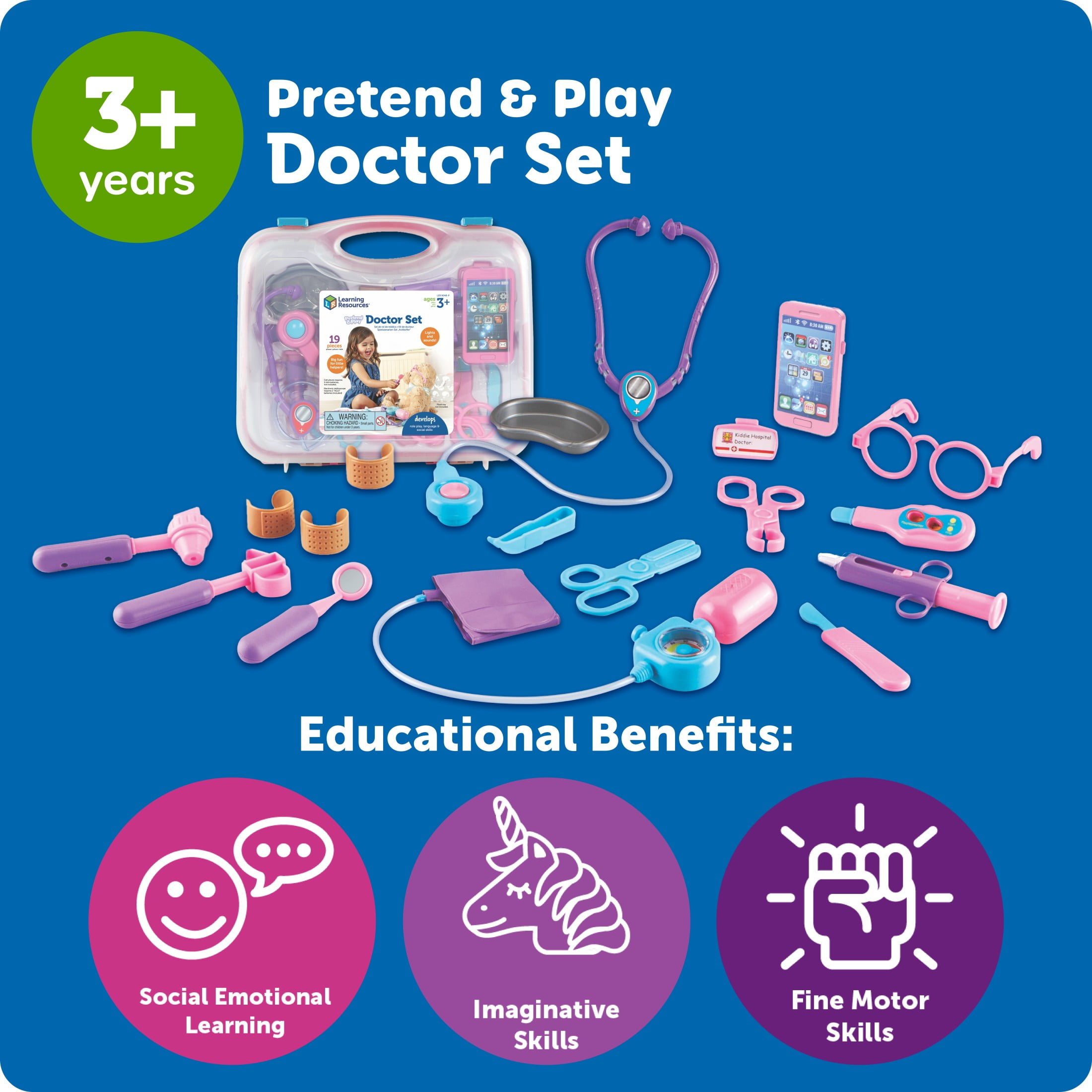 Learning Resources Pretend & Play Doctor Set, Educational Medical Role-Play Kit for Kids (Pink, 19-Piece Set) ne6w3