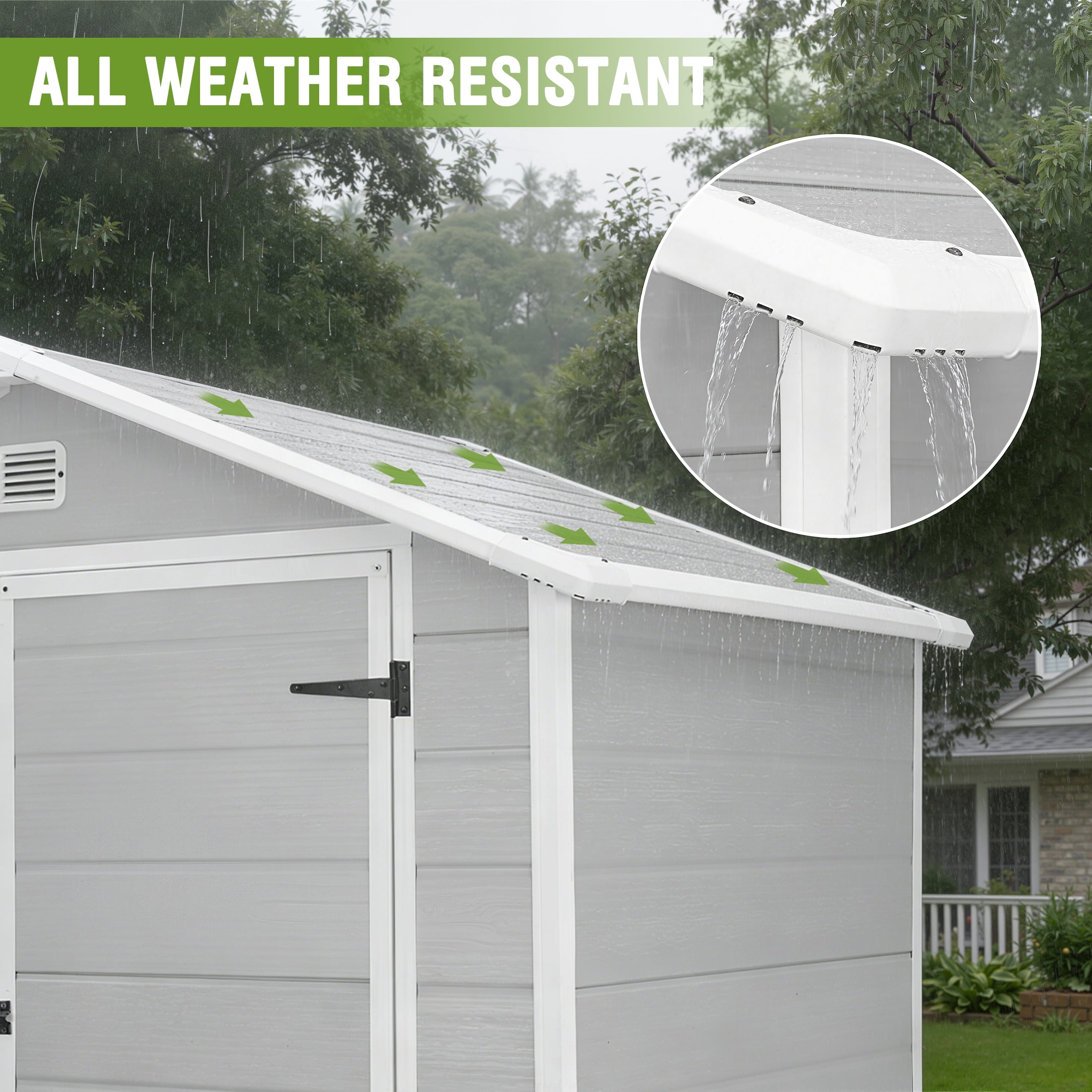 Enyopro Outdoor Storage Shed, All-Weather Resin Tool Shed with Floor and Double Lockable Doors (Grey, 6 ft x 4.4 ft) 6po0j