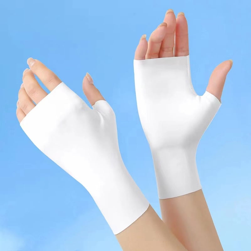 Astlbim UV Protection Fingerless Gloves Breathable Ice Silk Sunscreen Mittens for Driving and Nail Art (White, One Size) 7xm7w