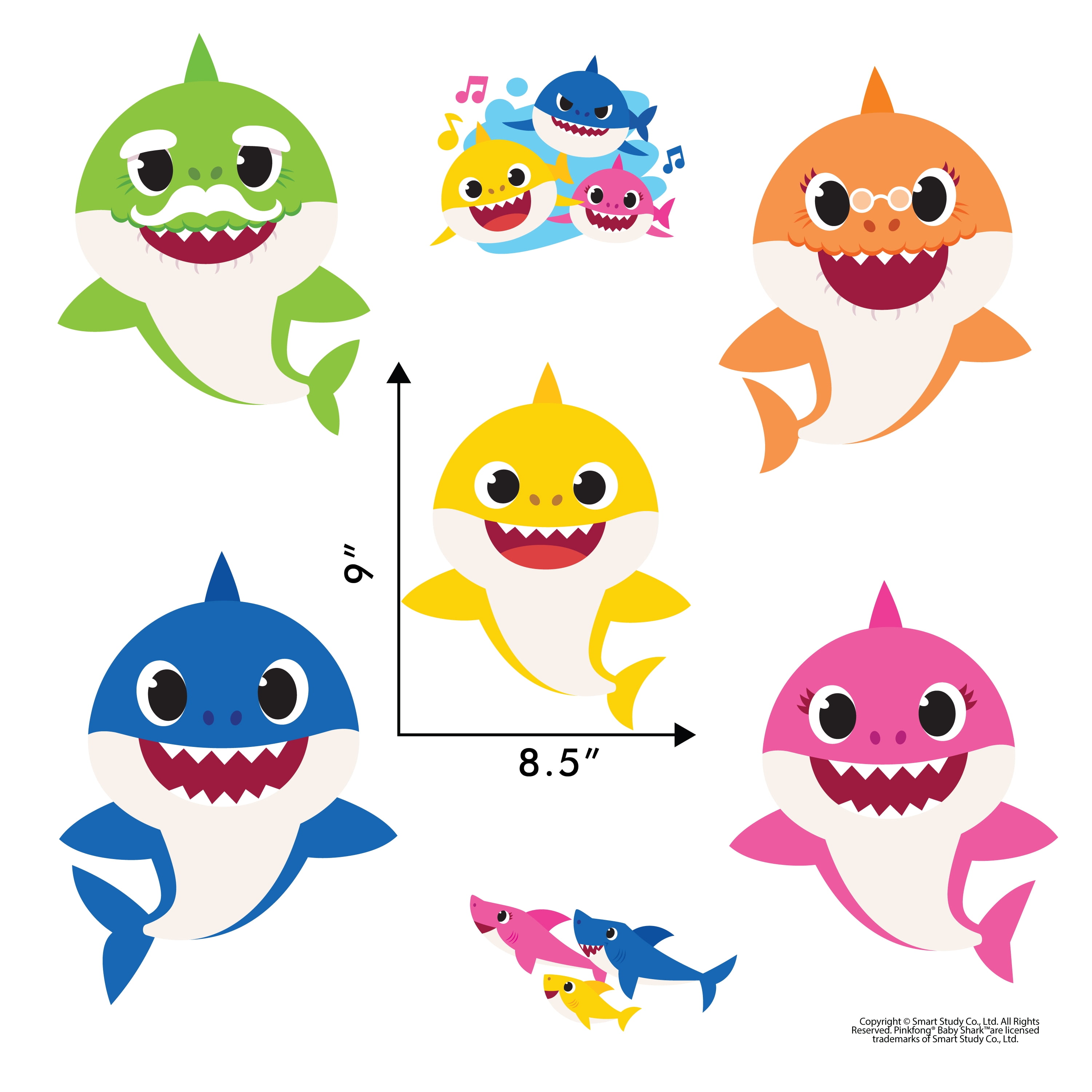 Pinkfong Baby Shark Wall Decals with Augmented Reality Interactive Room Decor (5-Piece Set, 9 in to 12 in) fjasf