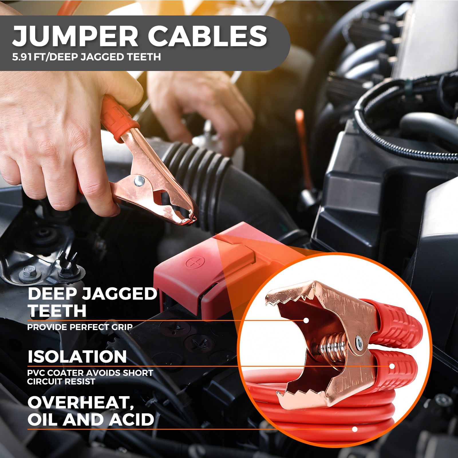 Lafati Roadside Assistance Emergency Kit with Jumper Cables and Safety Tools (Black, 17-Piece Set) bgep7