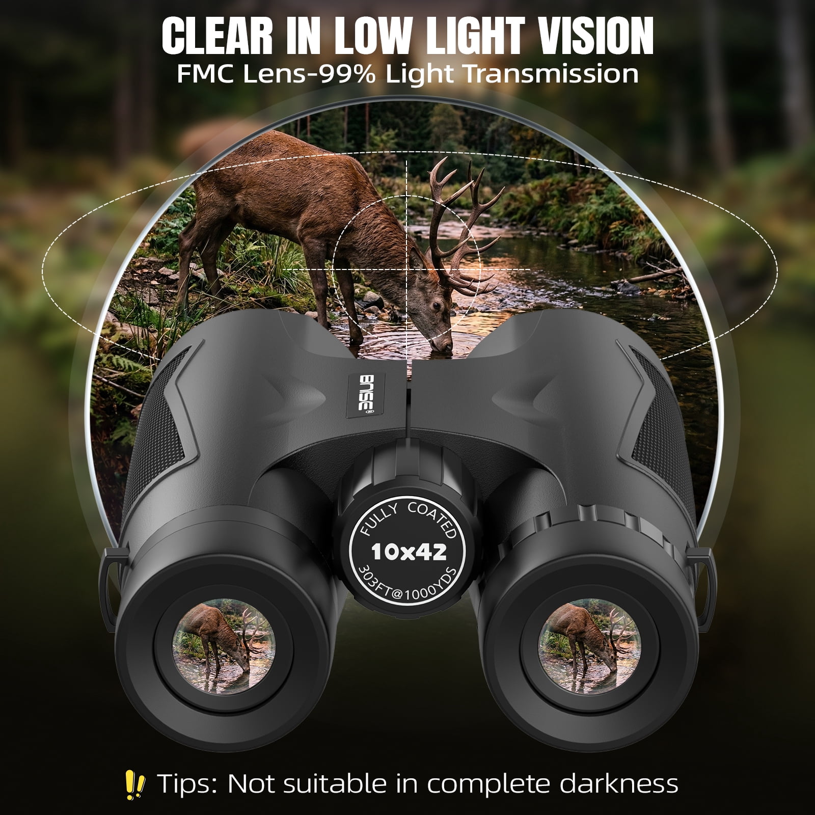 BNISE 10x42 HD Professional Binoculars for Bird Watching and Hunting (Black, 6.3 in x 5.3 in x 2.8 in) 1so45
