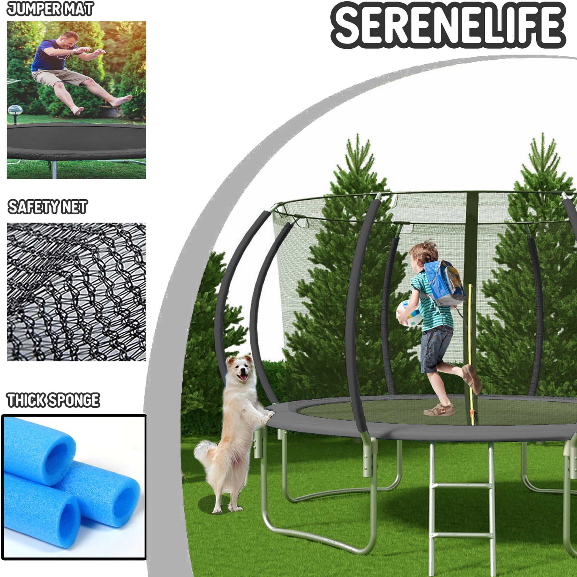 Shengchao Trade 12ft Recreational Trampoline with Safety Enclosure, Basketball Hoop, and Ladder (Black, 1000 lb) ojoir