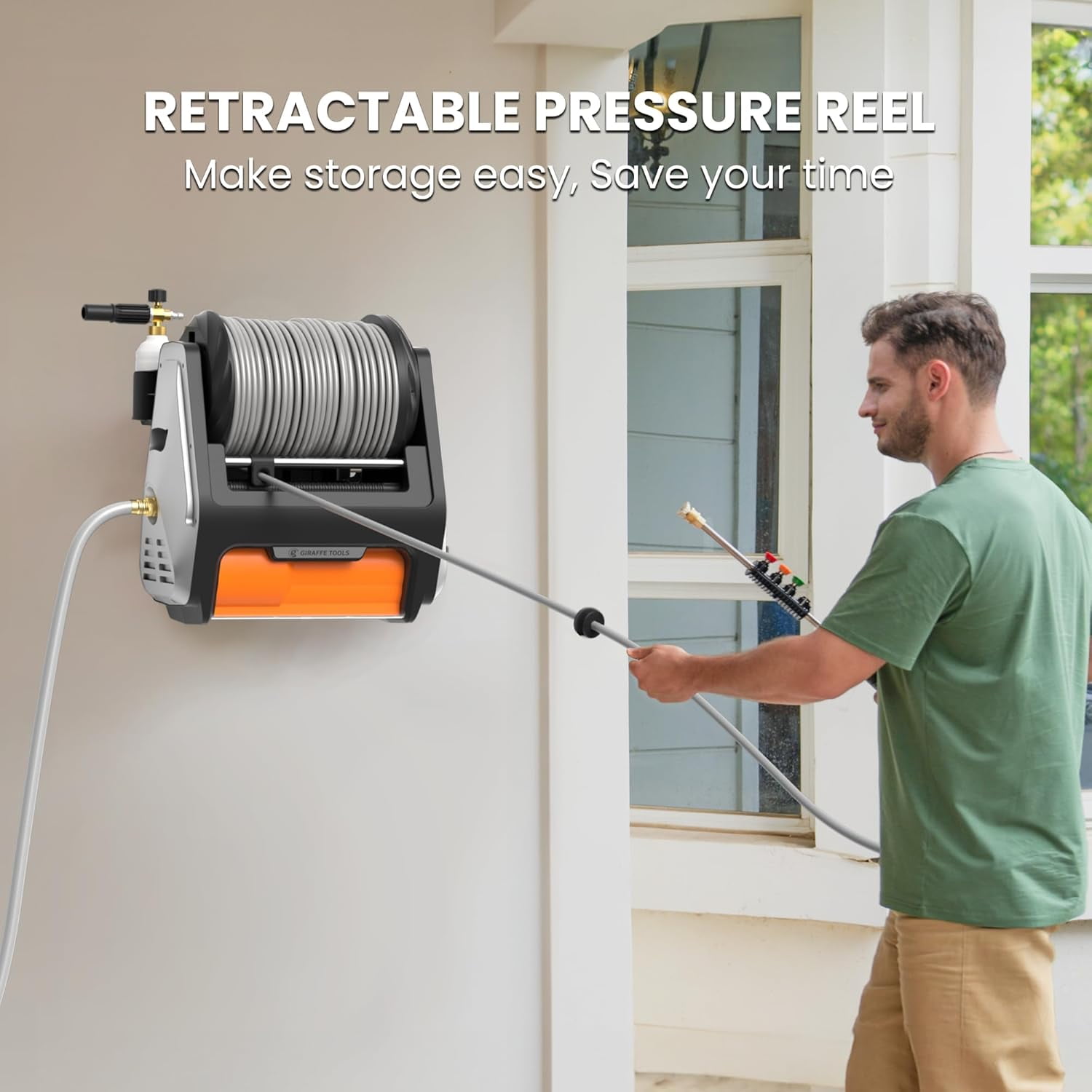 Giraffe Tools Electric Power Pressure Washer with 100 ft Retractable Hose (Silver, 3700 PSI) oulwy