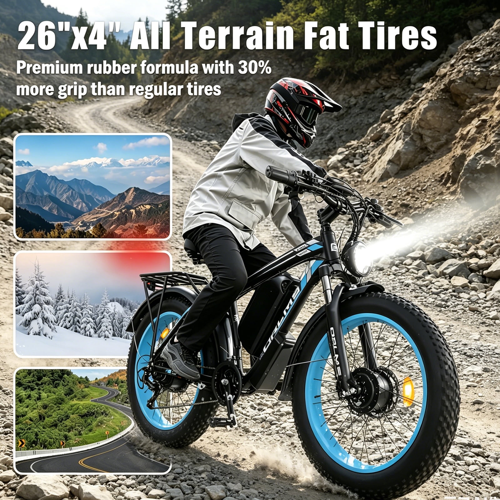 SMLRO Electric Mountain Bike, 5000W Dual-Motor AWD E-Bike, 26 in Fat Tire Off-Road Bicycle (Blue, 60V 25AH) upwri