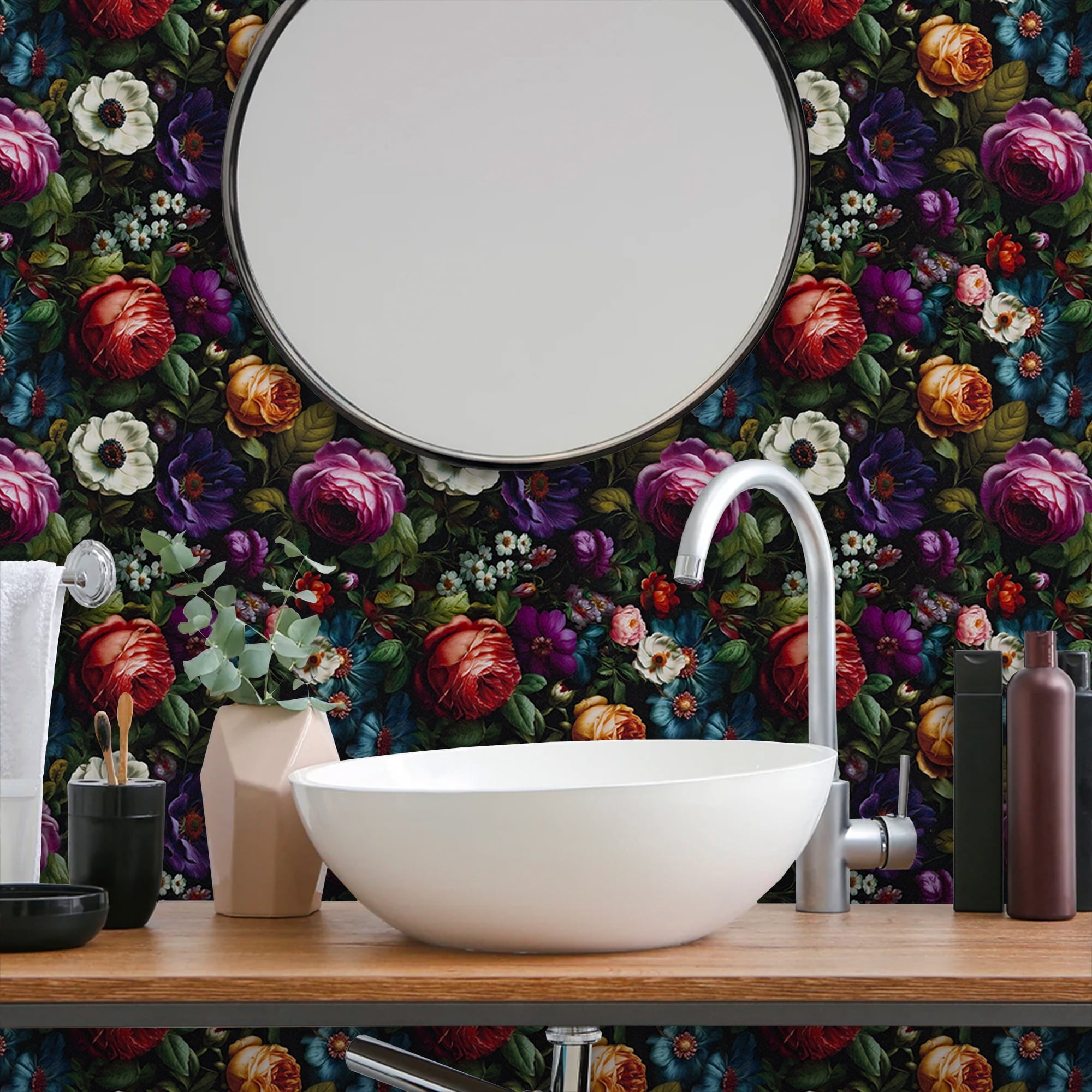 Abyssaly Floral Peel and Stick Wallpaper, Vintage Watercolor Plant Contact Paper for Home Decor (Multicolor, 17.3 in x 393.7 in) qzfs2