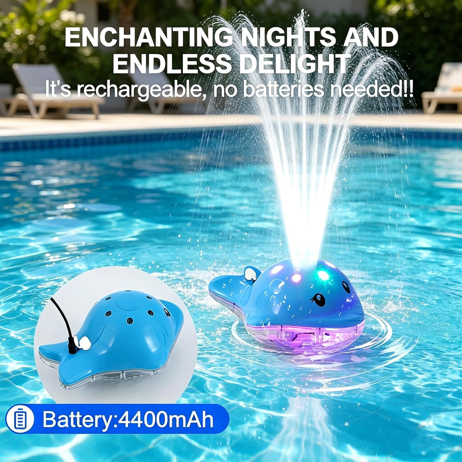 Fulex Floating Pool Fountain with LED Light Show and Waterfall Spray (Multi-Color, 4.27 ft Spray Height) rr347