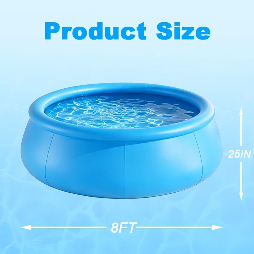 Kimicare Inflatable Swimming Pool for Kids and Adults, Heavy-Duty Outdoor Backyard Pool (Blue, 8 ft x 25 in) 53od8