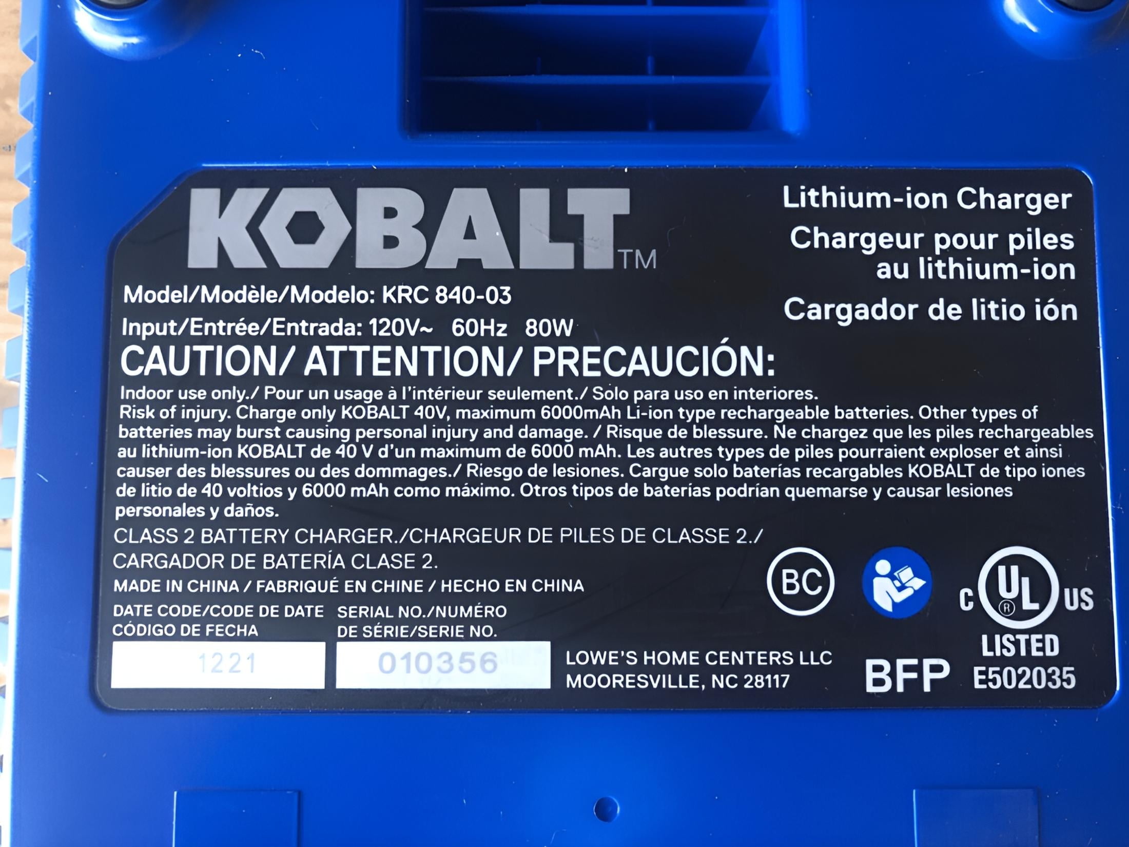 Kobalt 40-Volt Rapid Battery Charger Gen3 (Universal Compatibility, 1 Pack) 0sel4