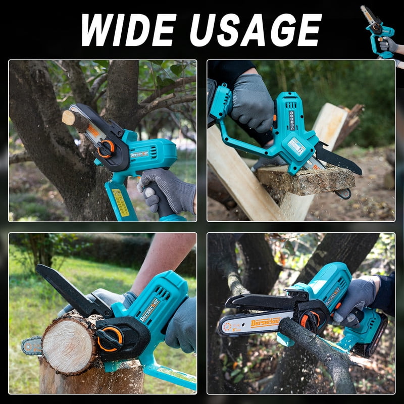 BERSERKER 6-Inch 20V Cordless Mini Chainsaw with 2x 2.0Ah Batteries and Charger (Blue, 6 in) msh63