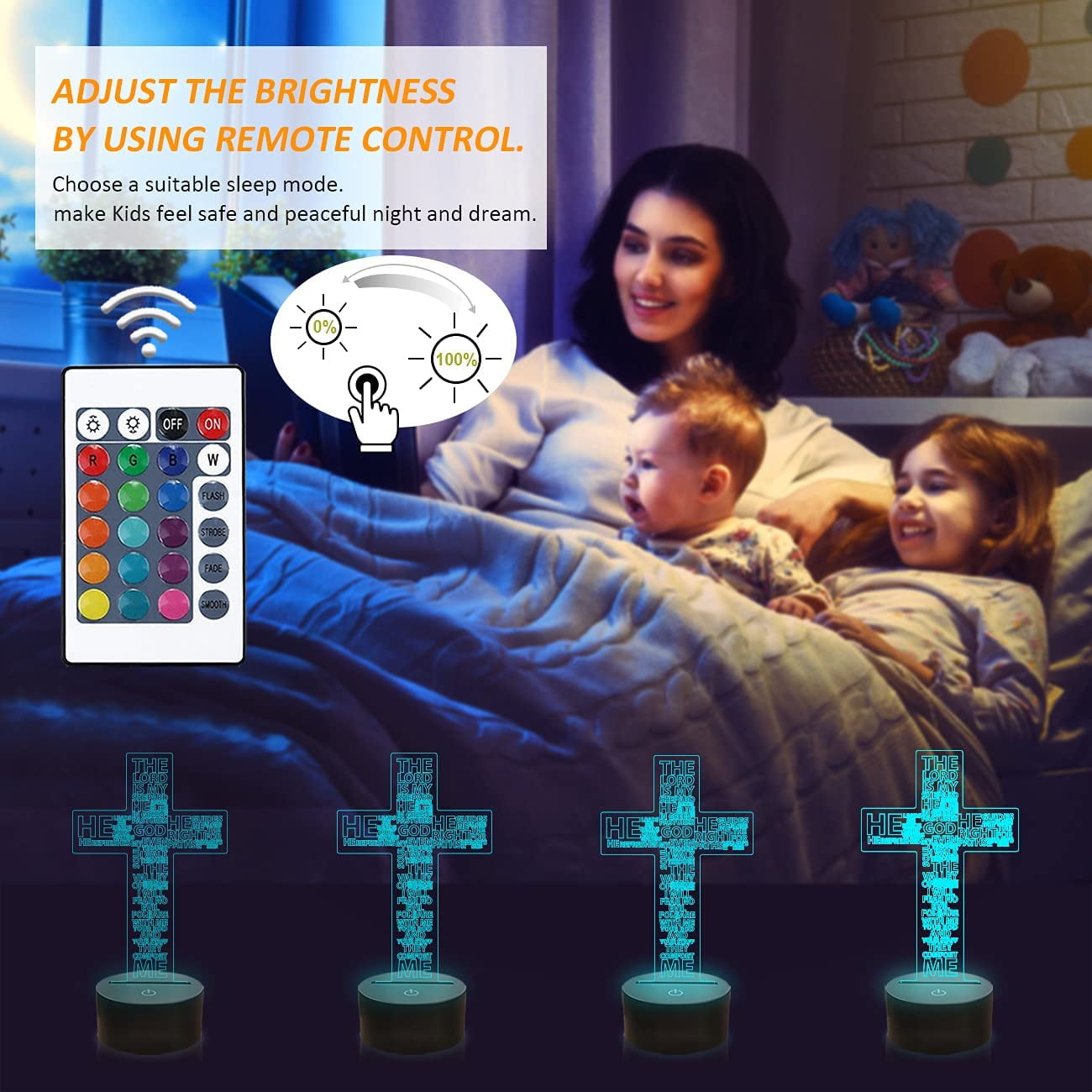Ysitian Jesus Cross 3D Night Light, LED Optical Illusion Lamp with Remote Control (16 Colors, 8 in) wkyj6