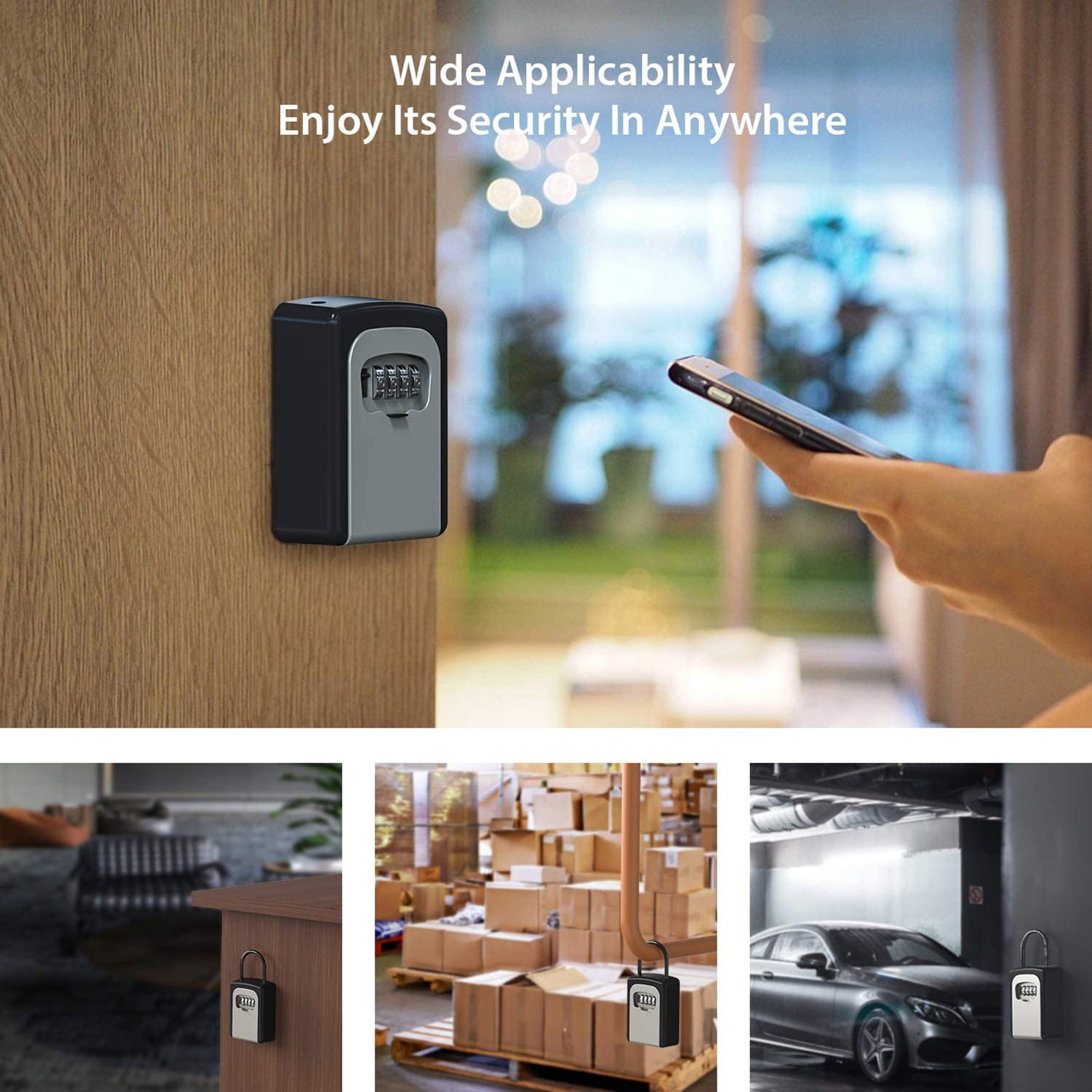 Husfou Key Lock Box Waterproof 4-Digit Combination Security Safe (Black, 5 Key Capacity) 6k1pw