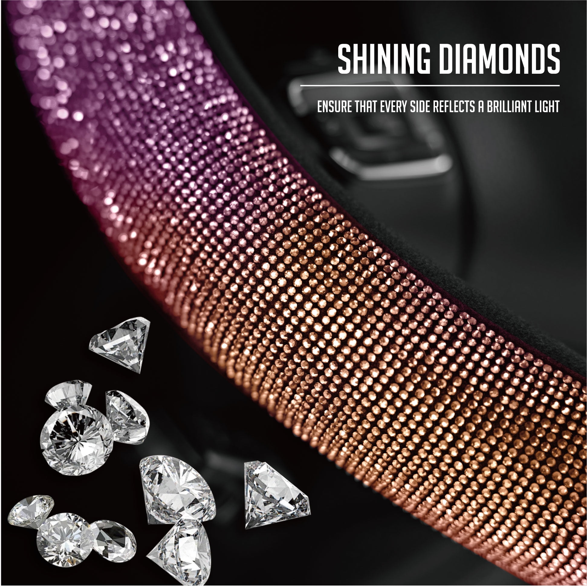 Auto Drive Bling Diamond Steering Wheel Cover, Sparkly Crystal Rhinestone Grip, Universal Fit for Cars and SUVs (Pink, 15 in) 8ulvh