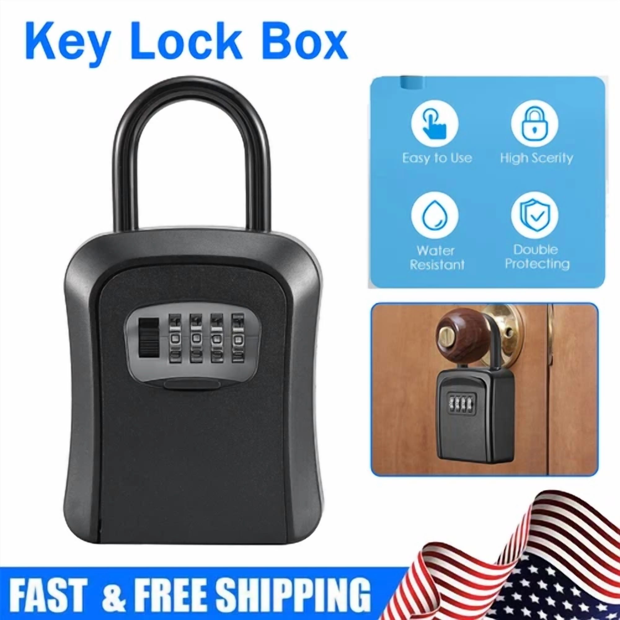 RUGED Key Lock Box 4-Digit Combination Lockbox Waterproof Security Storage (Black, 4.5 in x 3.5 in x 1.5 in) jb8d2