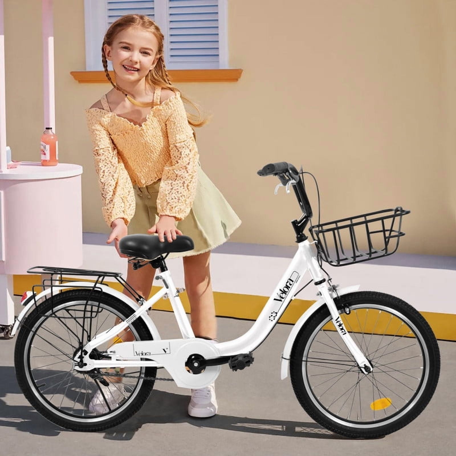 Gundir 20 Inch Kids Bicycle, Lightweight Steel Frame with Dual Braking System and Rear Rack (White, 20 in) ggwd9