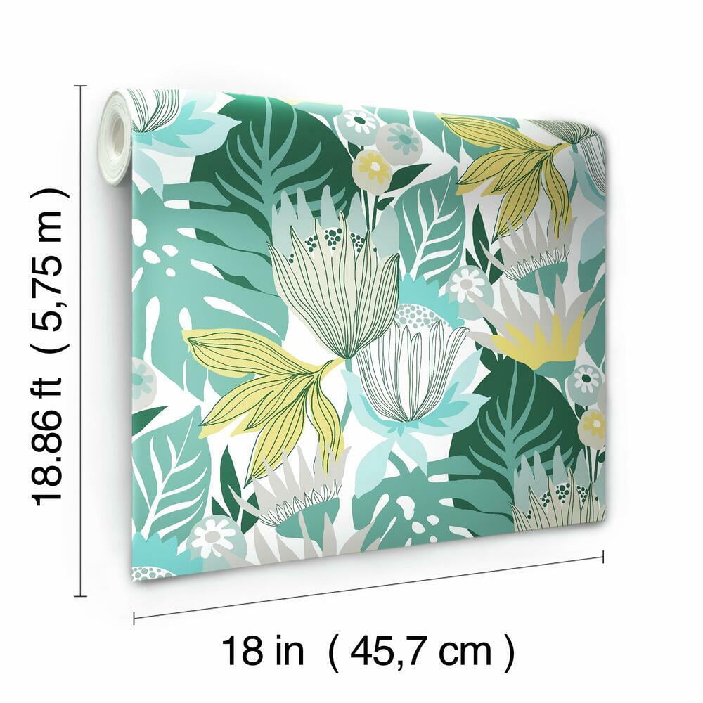 RoomMates Retro Tropical Leaves Peel and Stick Wallpaper (Pink, 20.5 in x 16.5 ft) jncuq