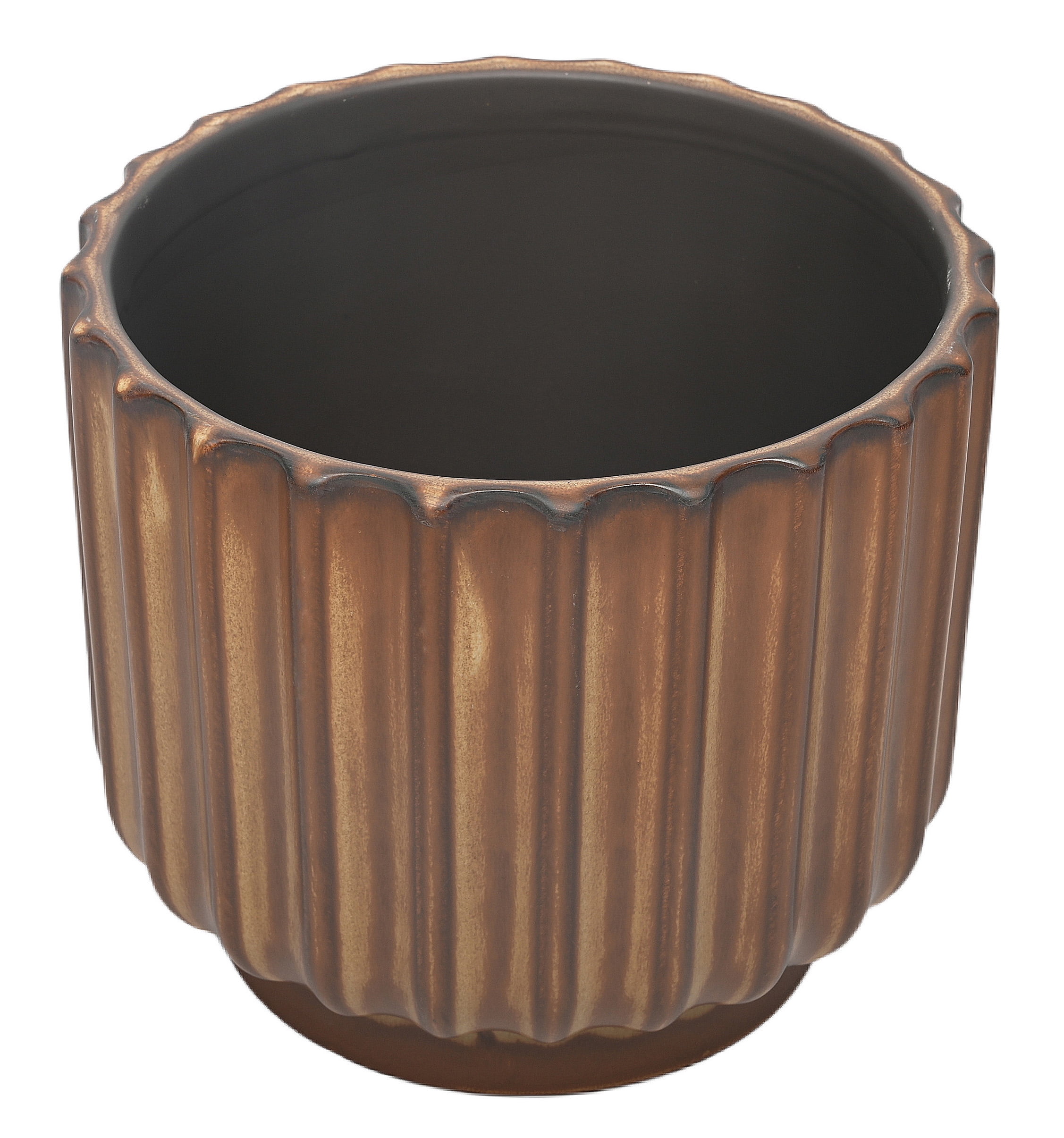 Better Homes & Gardens Paul Planter Ribbed Ceramic Indoor Outdoor Plant Pot (Copper, 9 in) gkp52