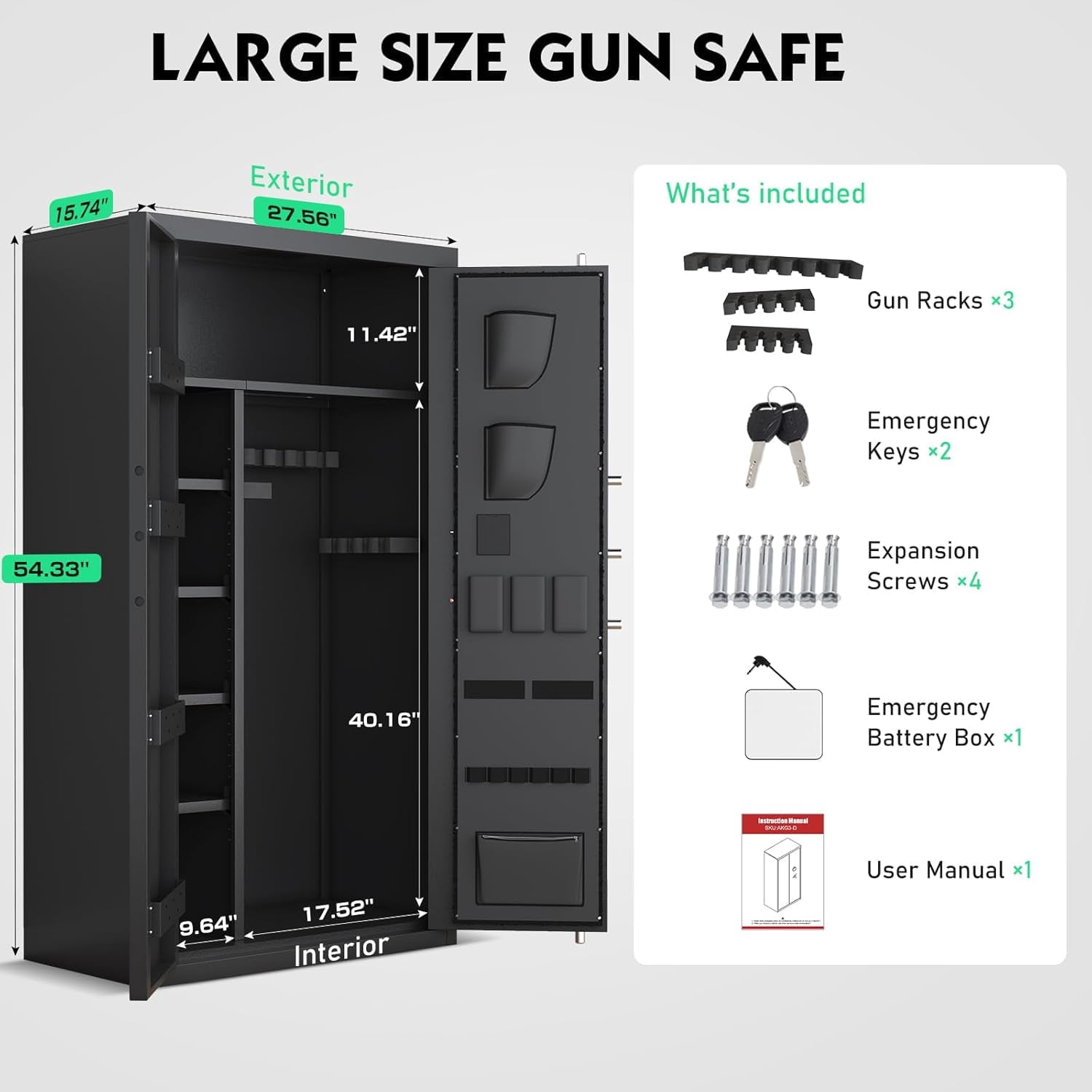 Omethey Large Digital Gun Safe for Home Security, Heavy-Duty Steel Cabinet with LCD Keypad & Adjustable Shelves (Black, 50 in) iqm9d