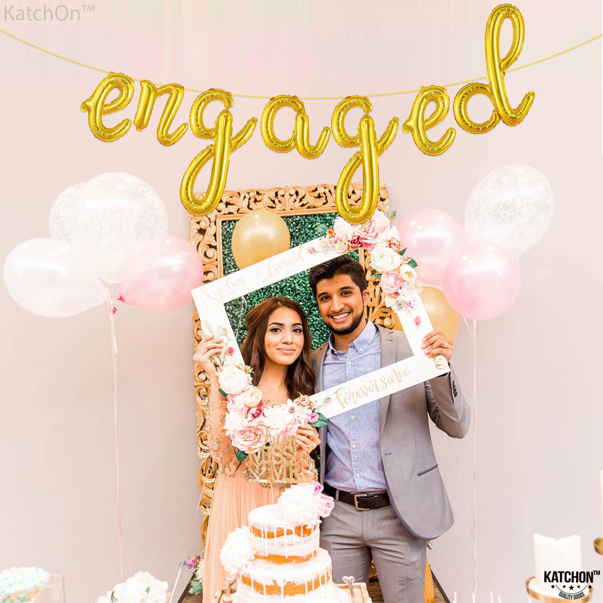 KatchOn Engaged Balloon Banner for Engagement Party Decorations (Gold, 10 ft) w58ir