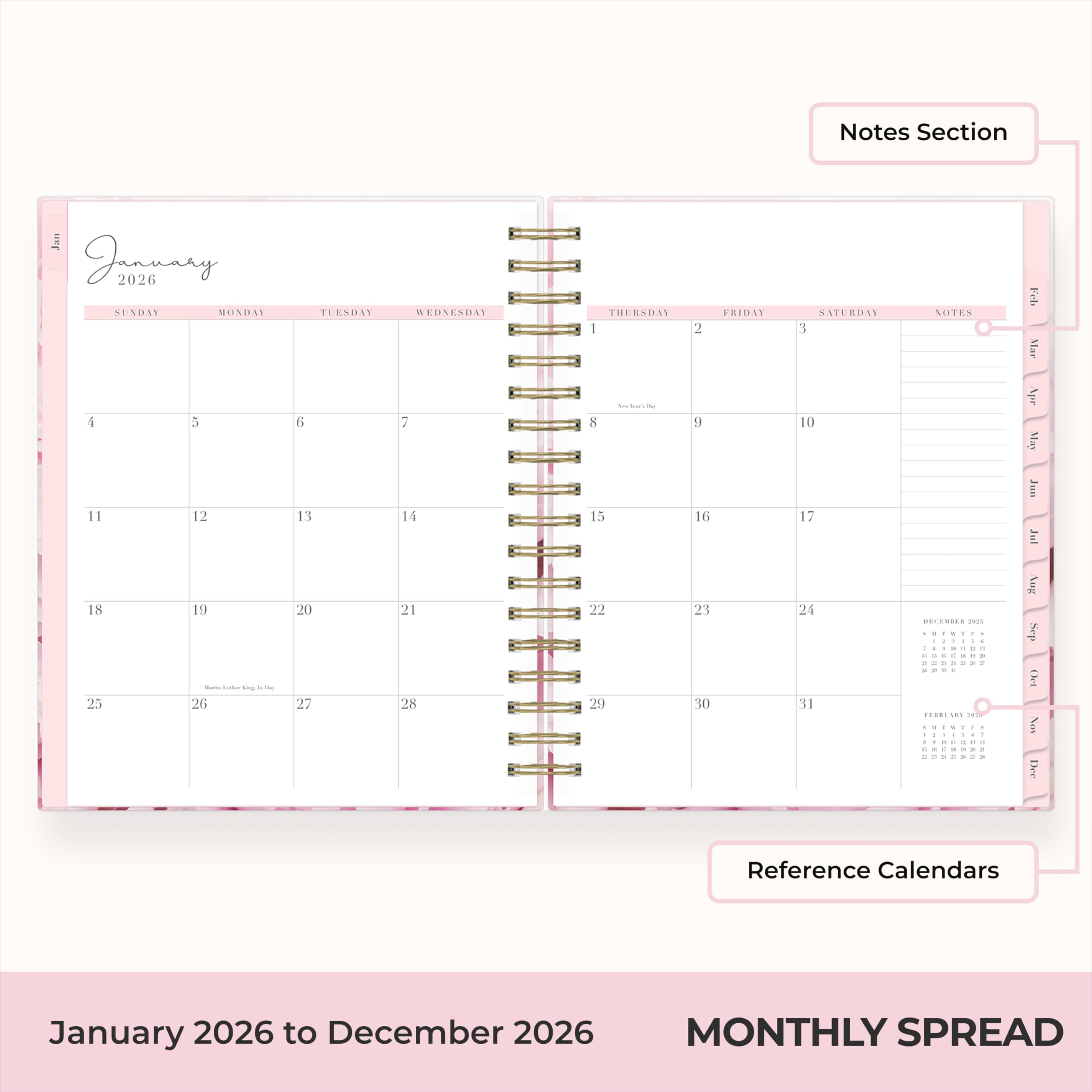 Blue Sky Rachel Parcell 2026 Daily and Monthly Planner, Hard Cover Organizer with Laminated Tabs and Stickers (Peony, 5 in x 8 in) jcfkd