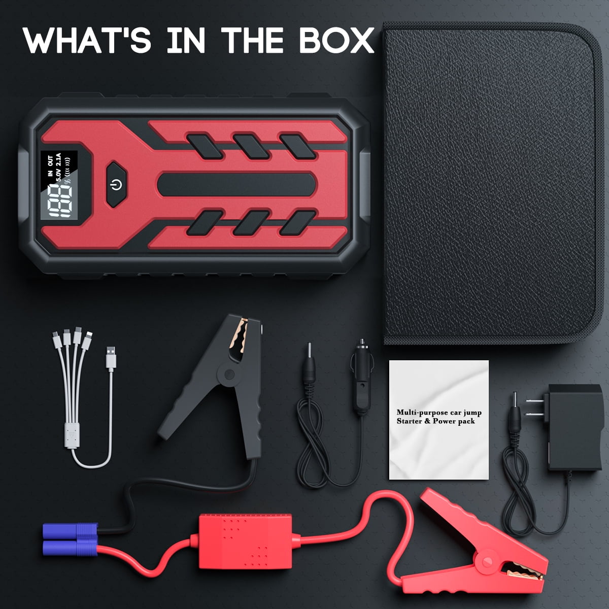 GPED Portable Car Jump Starter 4000A Peak 12V Auto Battery Booster with LCD Display and Power Bank (Black, 39800mAh) 20i42