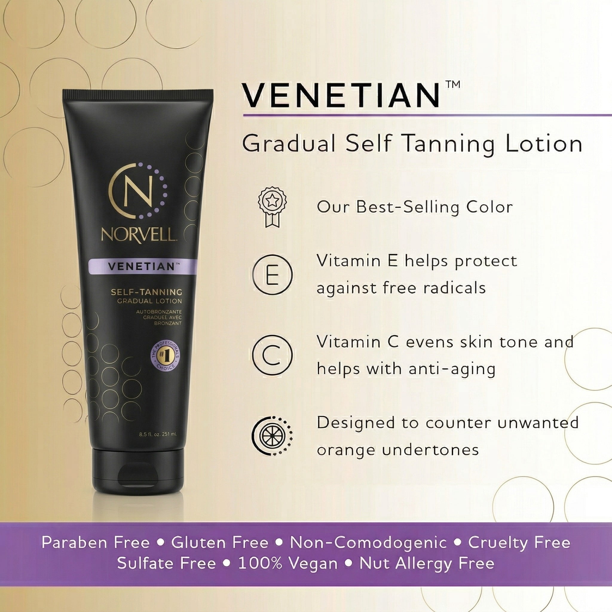 Norvell Venetian Sunless Tanning Color Extender Moisturizing Lotion (Cool Brown, 8.5 oz) 073m3