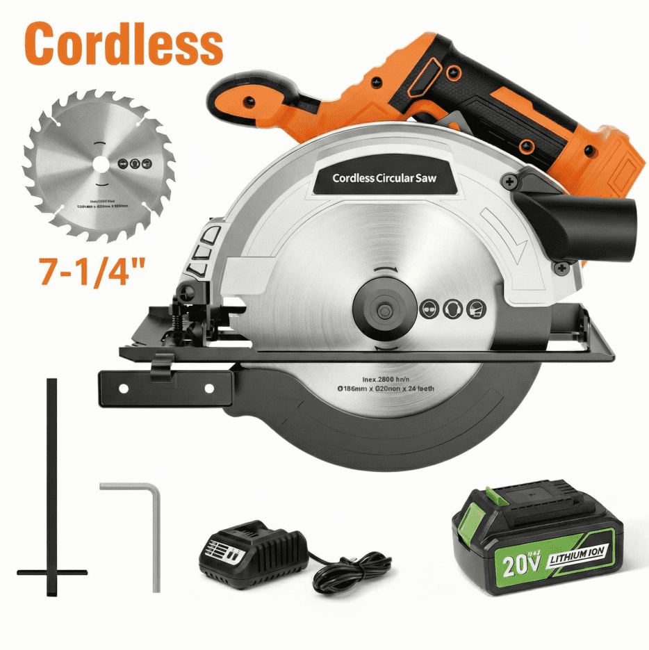 GASKY 20V Cordless Circular Saw, Brushless Power Tool for Wood Cutting with 4.0Ah Battery (Black, 7-1/4 in) qposg