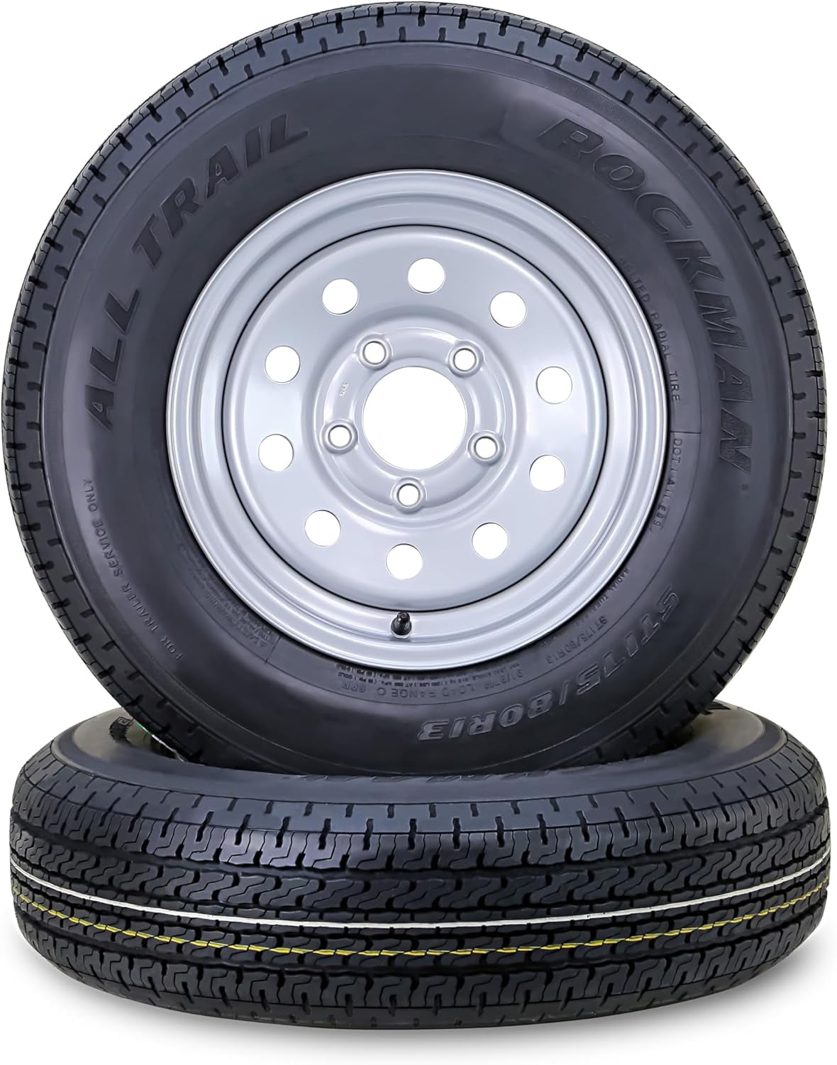 ROCKMAN ST175/80R13 Trailer Tire and Wheel Assembly (Silver, 2-Pack) vfwbo