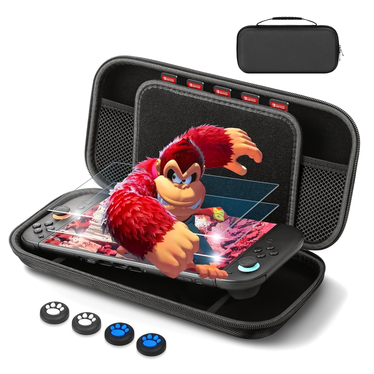 Afontoto Carrying Case for Nintendo Switch 2 (2025 Upgrade), Slim Hard Shell Travel Organizer with Screen Protectors & Thumb Grips (Black) j5mi1