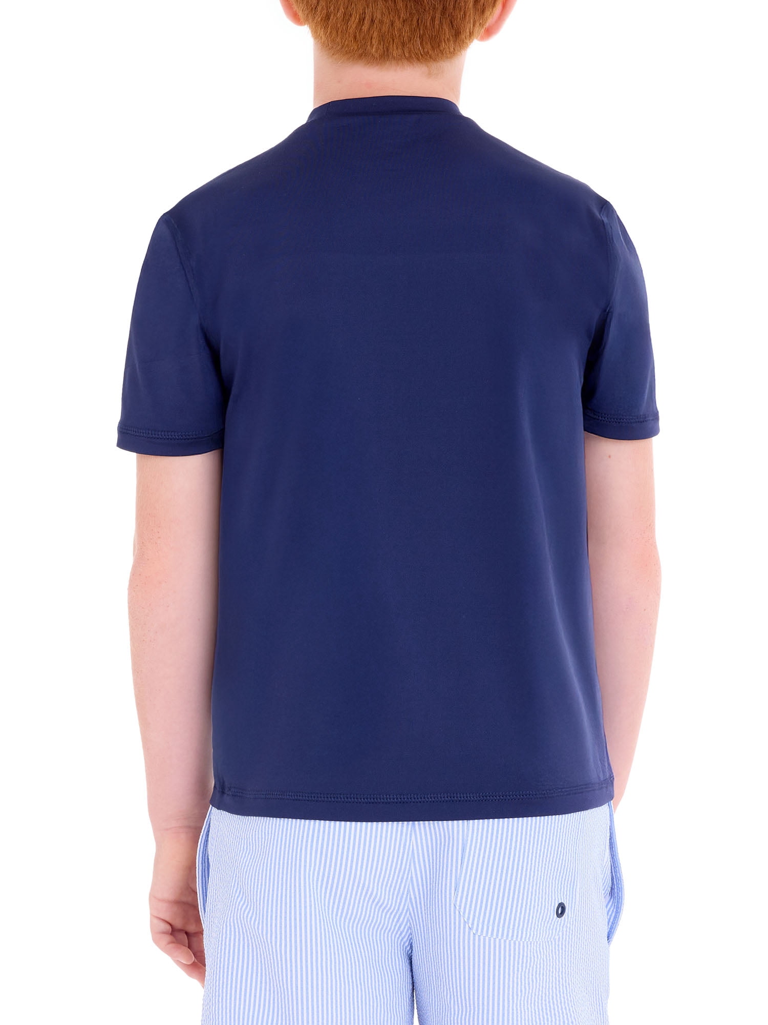U.S. Polo Assn. Boys Short Sleeve Flag Print Rash Guard (Blue, Size 4-18) a2nfp