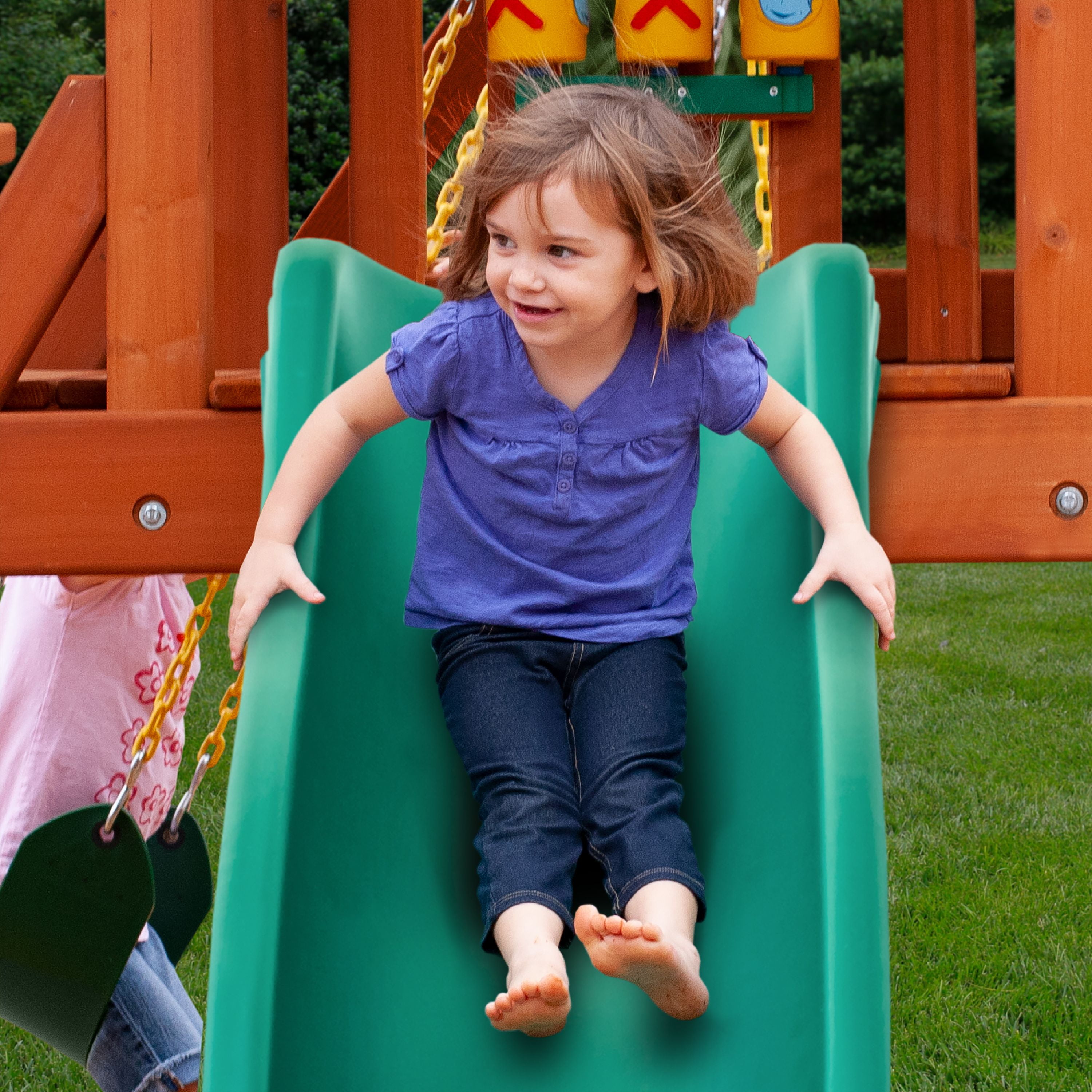 Gorilla Playsets Ozark II Wooden Swing Set with Climbing Wall and Slide (Yellow, 18 ft W x 9 ft D x 9 ft H) 65id6