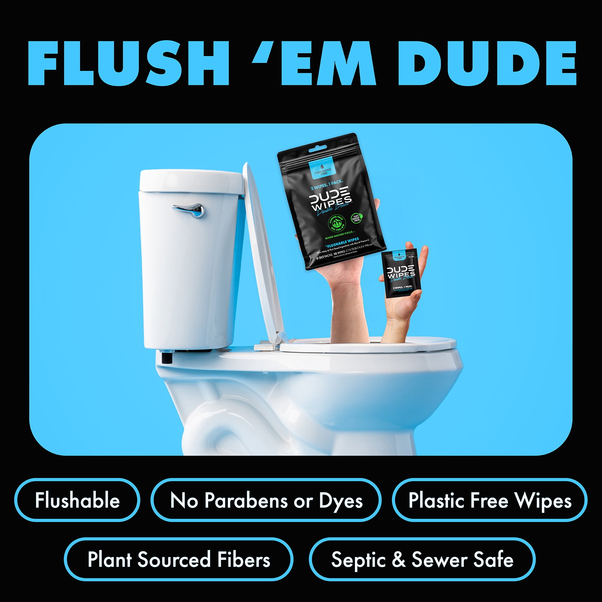 DUDE Wipes Double Deuce Flushable Wipes, Unscented, Travel Size (16 Count) 4rnmx