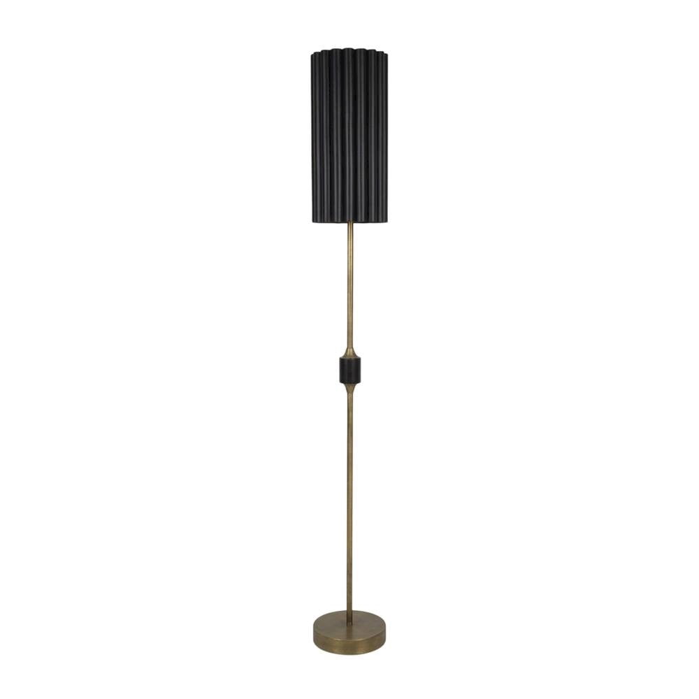 Kalalou Antique Gold Floor Lamp with Fluted Black Metal Shade (60 in) eka2u