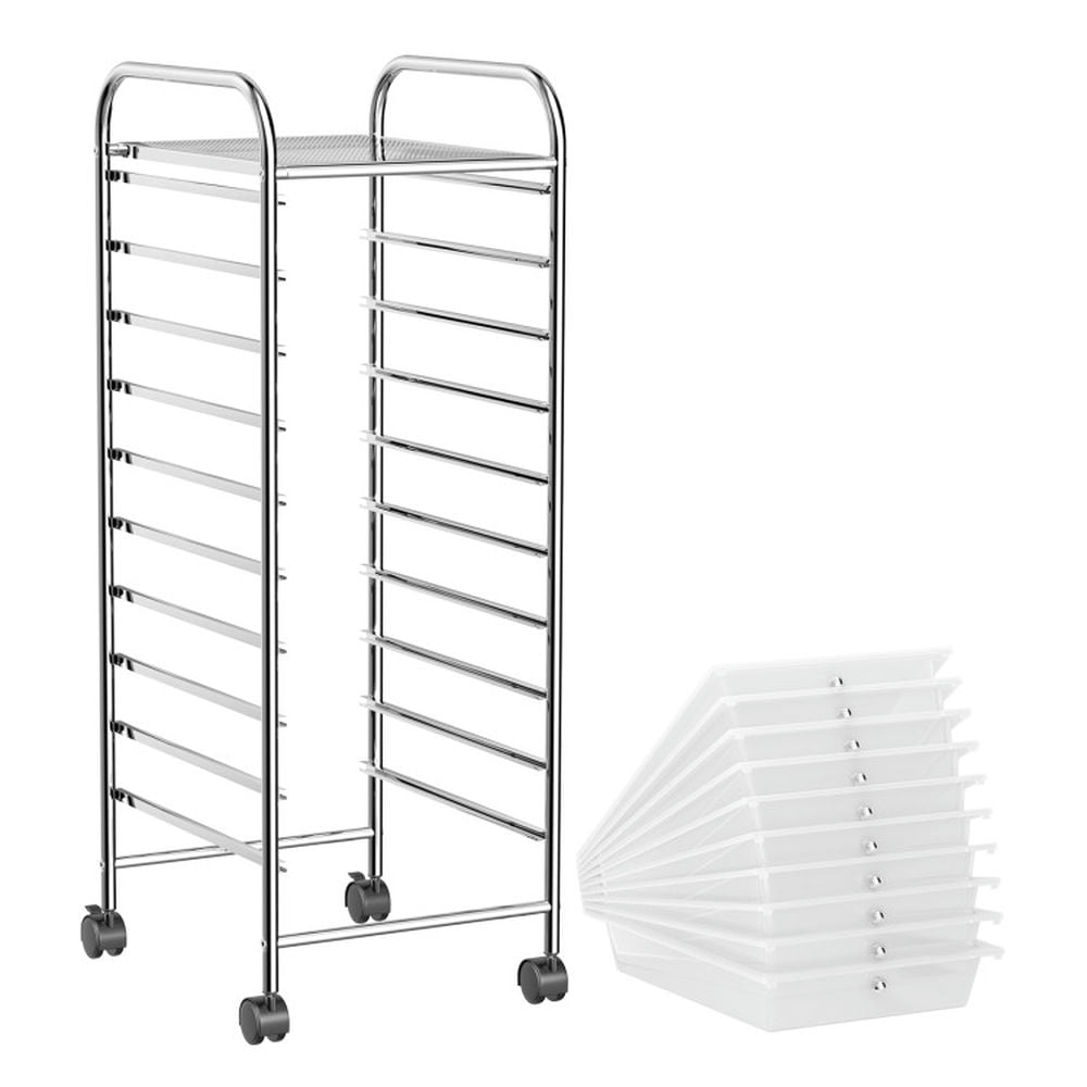 Spaco 10 Drawer Rolling Storage Cart Organizer with Universal Casters (Clear, 14.6 in x 12.8 in x 33.8 in) 92n3v
