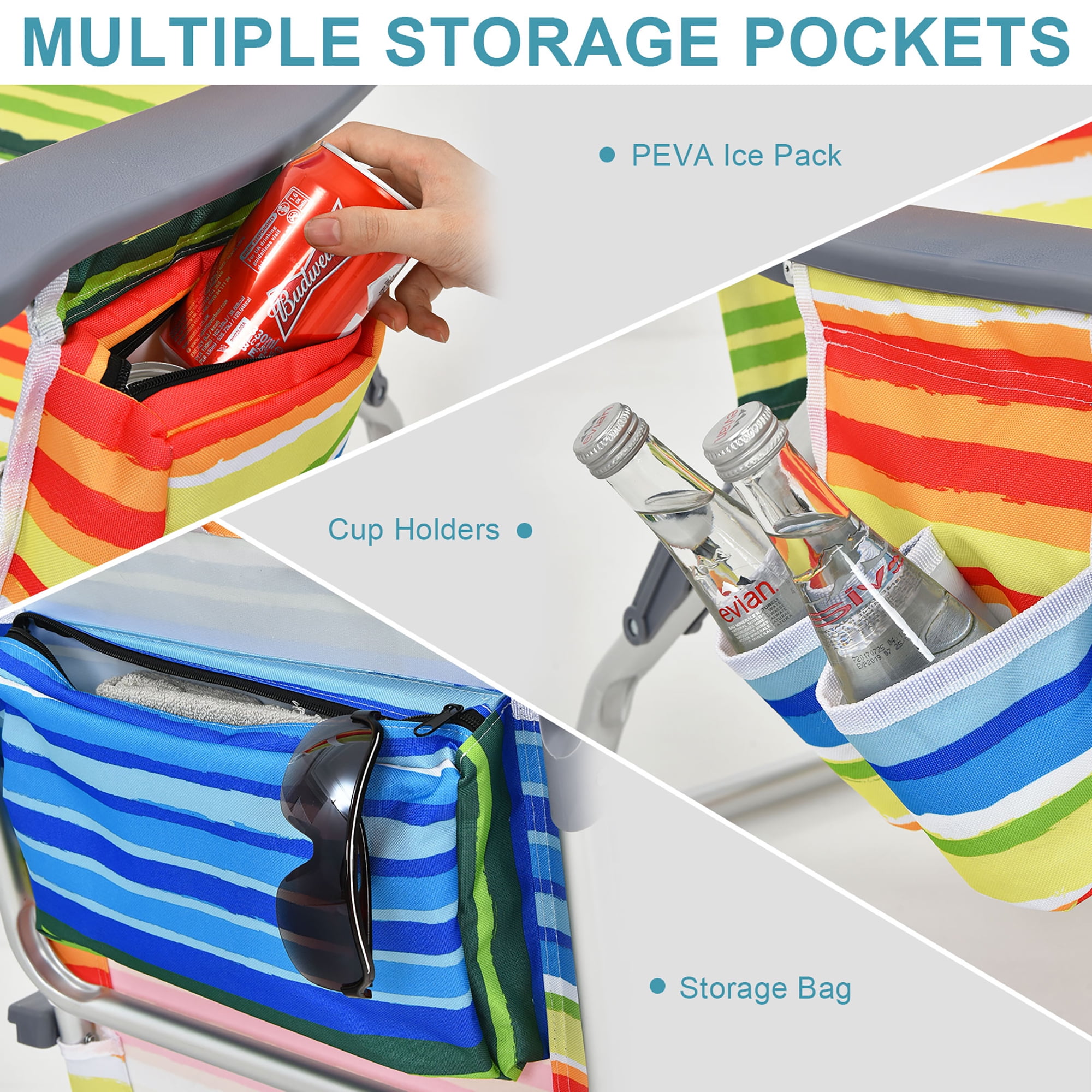 Costway 2-Pack Folding Backpack Beach Chair (5-Position Reclining Outdoor Chair with Pillow, Yellow) peyhw