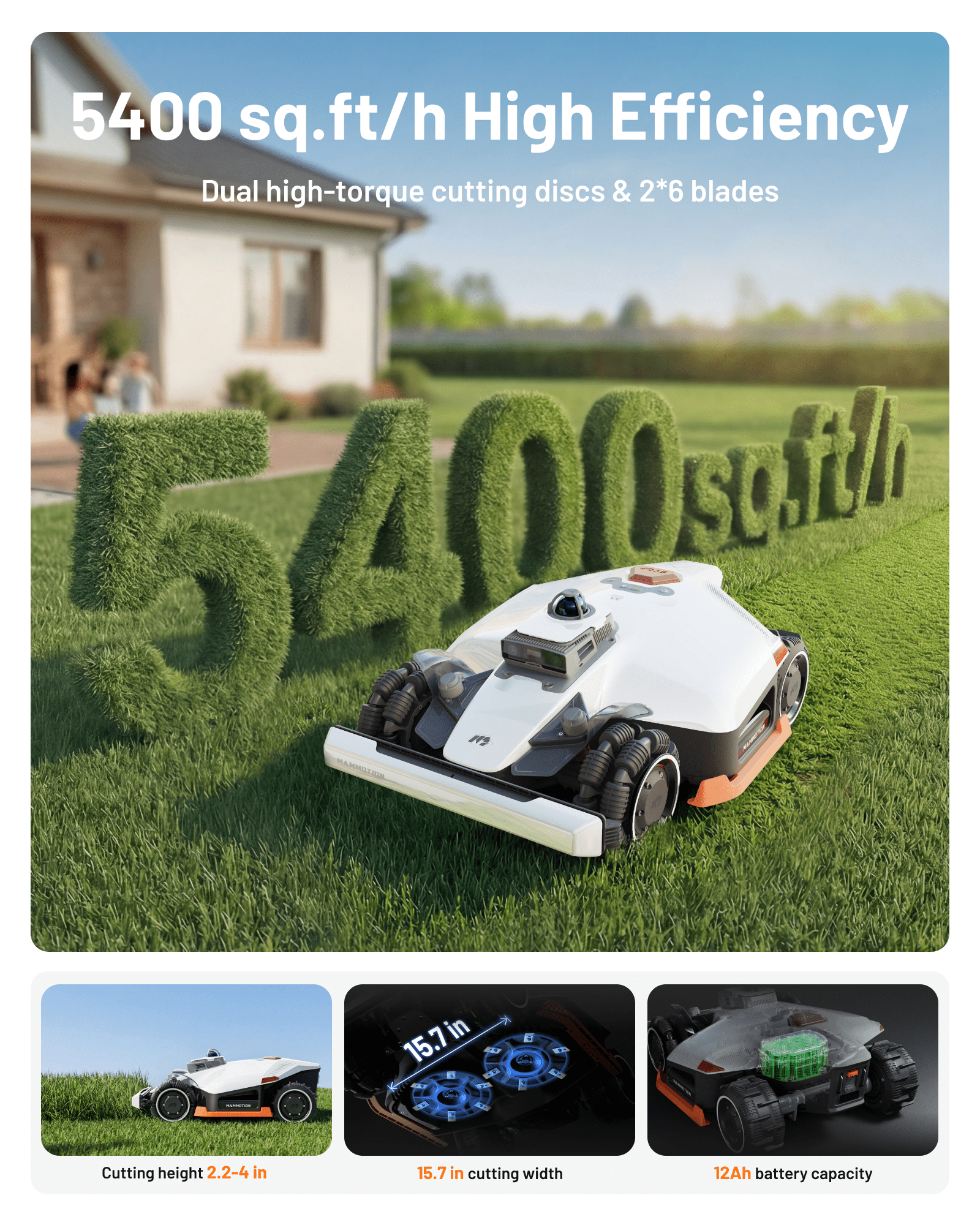 MAMMOTION LUBA 3 AWD 3000H Robot Lawn Mower (0.75 Acres, 2.2-4.0 in Cut Height) 9z6vu