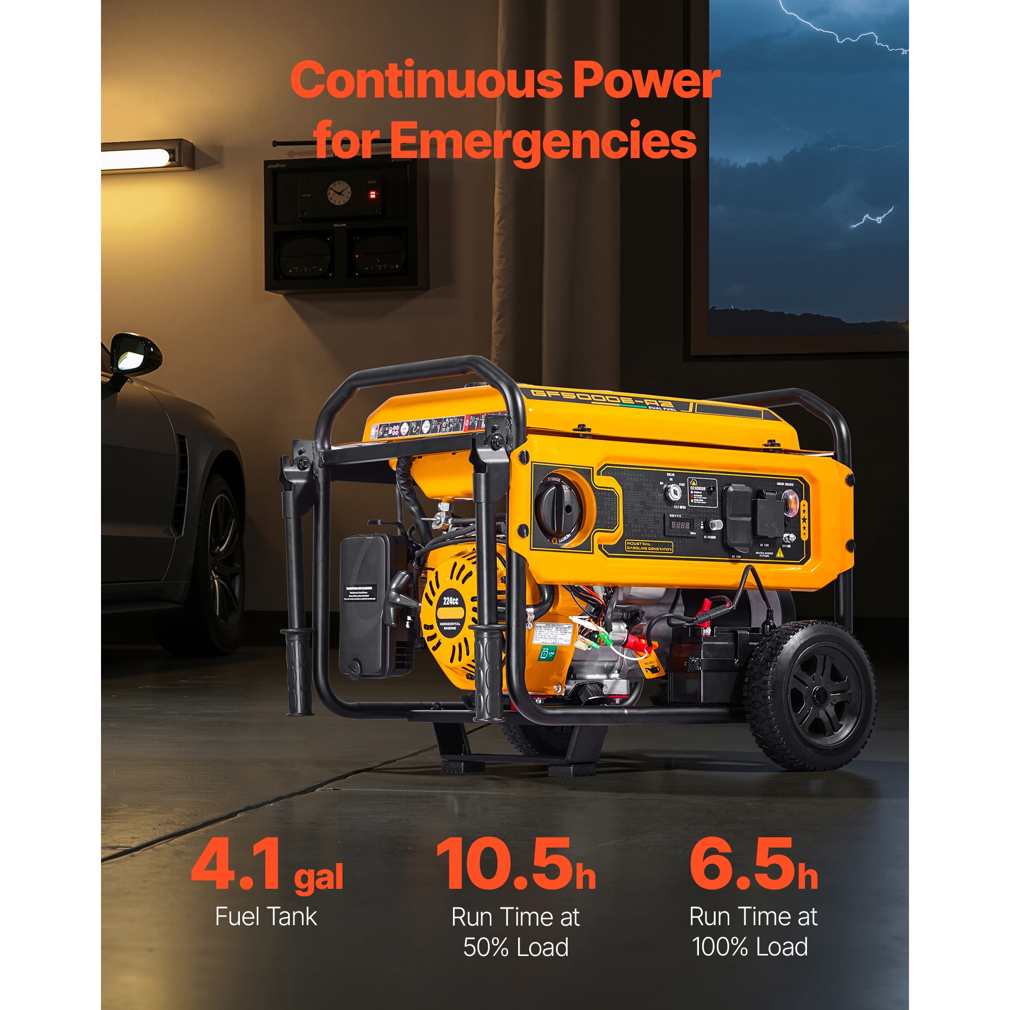 KFFKFF Dual Fuel Portable Generator, 4650W Peak Power, Electric Start Home Backup (4.1 gal) iod3r