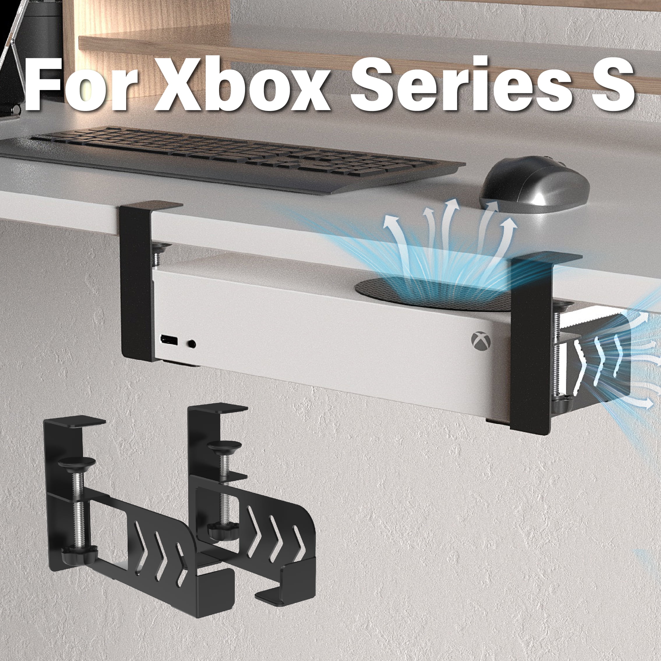Boundless Trade Under Desk Mount for Xbox Series S, Heavy-Duty Clamp Installation, Space-Saving Gaming Console Holder (Black, 1 Pack) 35itc