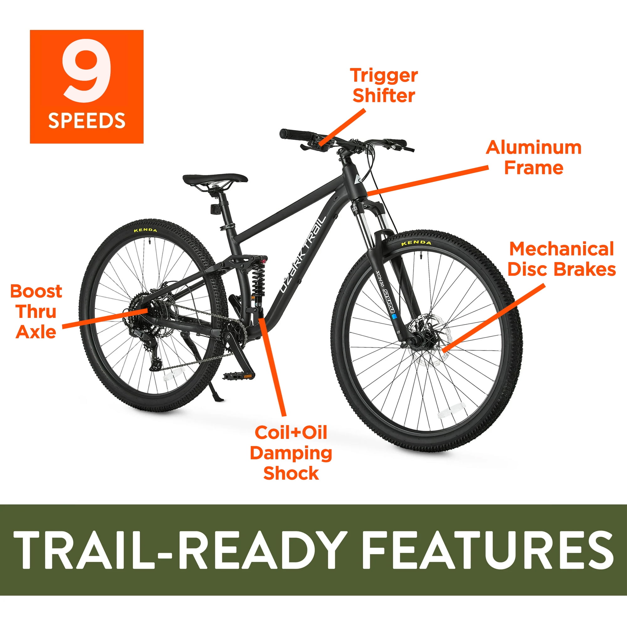 Ozark Trail 29 in FS.2 Slalom Full Suspension Mountain Bike (Black, Medium Frame) nxb8o