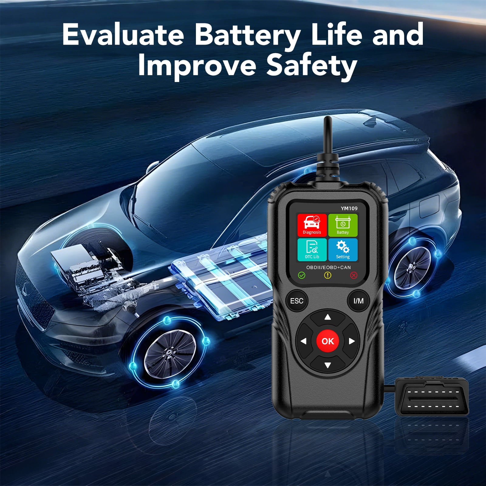 KT1 OBD2 Scanner Car Code Reader Diagnostic Tool for Check Engine Light (Black, 2.8 in Display) k5zb7