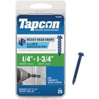 ITW Brands Tapcon Concrete Anchors, Hex-Washer-Head, Heavy-Duty Fasteners (Blue, 1/4 in x 1-3/4 in, 25-Pack) 1aegv
