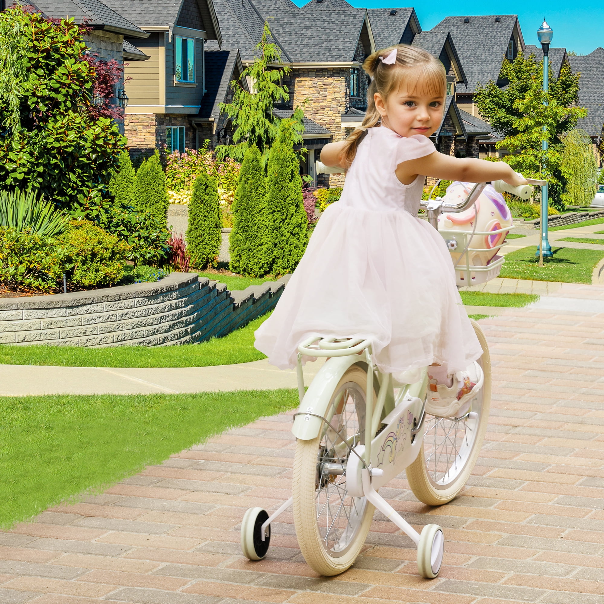 Bruce & Shark Kids Bicycle with Training Wheels and Basket (Pink, 18 in) 6vb7m - Image 12
