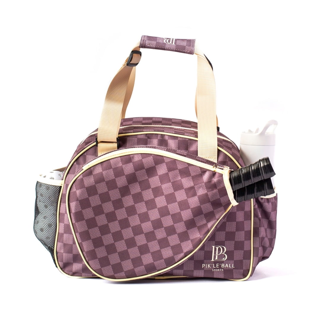 Pik'le'Ball Checkered Pickleball Bag Stylish & Versatile Sport Tote (Brown, 15 in x 12 in x 6 in) 3bo5s