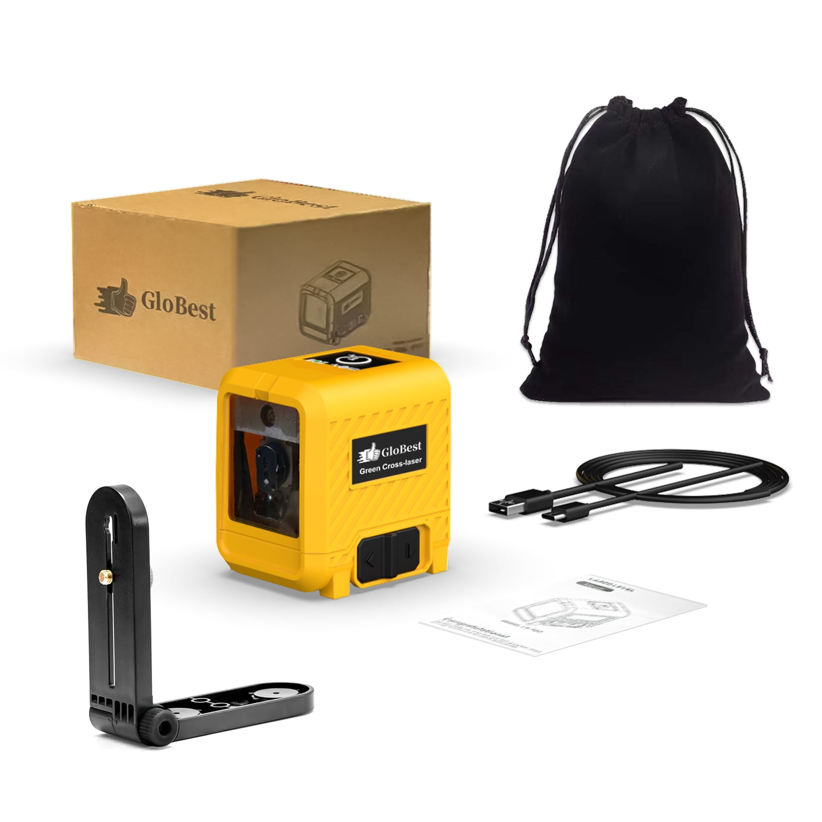 GloBest Portable Rechargeable Green Laser Level, Self-Leveling Cross Line Tool with Magnetic Bracket (Green, 100 ft Range) o3r6b