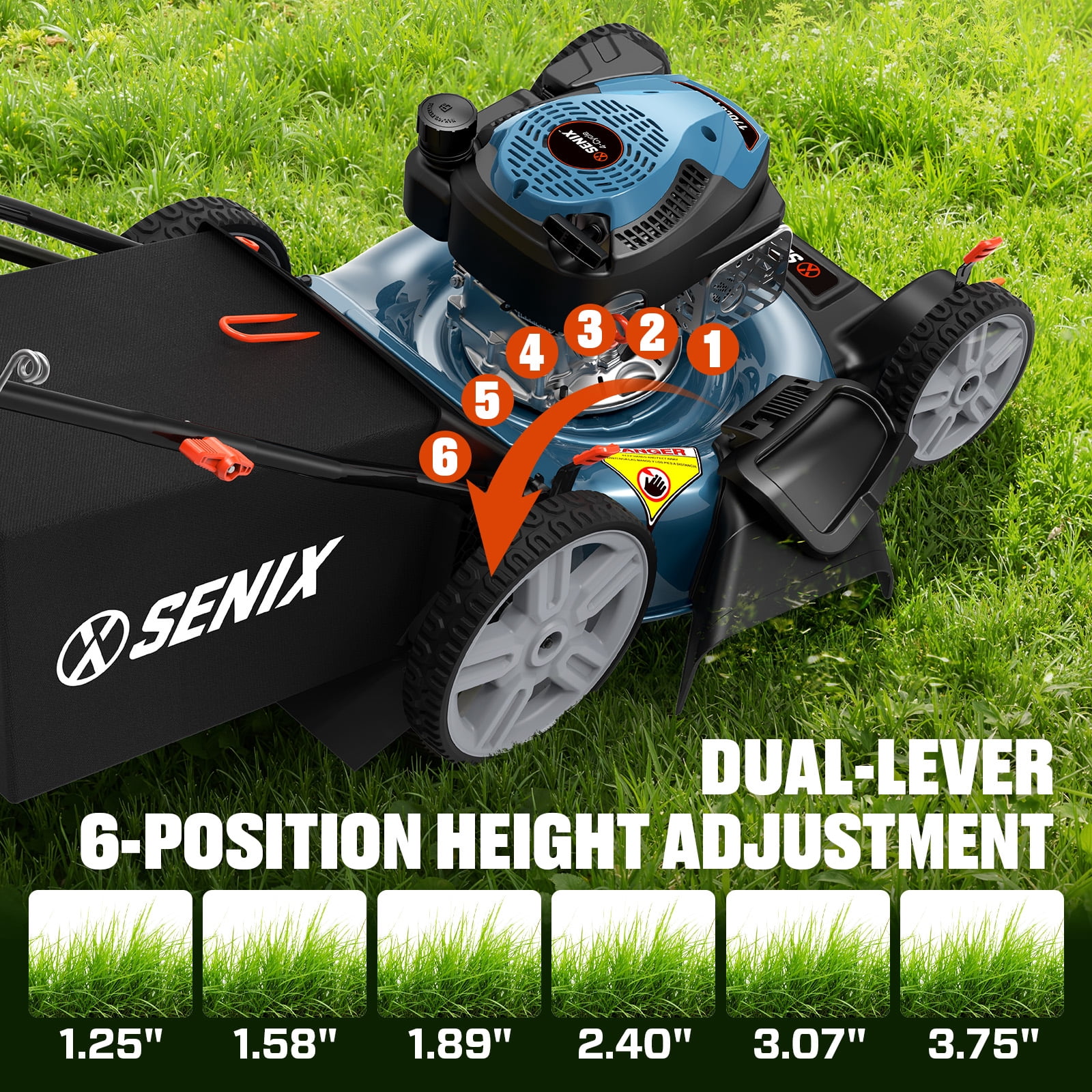 Senix Gas Lawn Mower 21 in Cutting Width 144cc 4-Cycle Engine 3-in-1 (Blue, 21 in) hnvuj